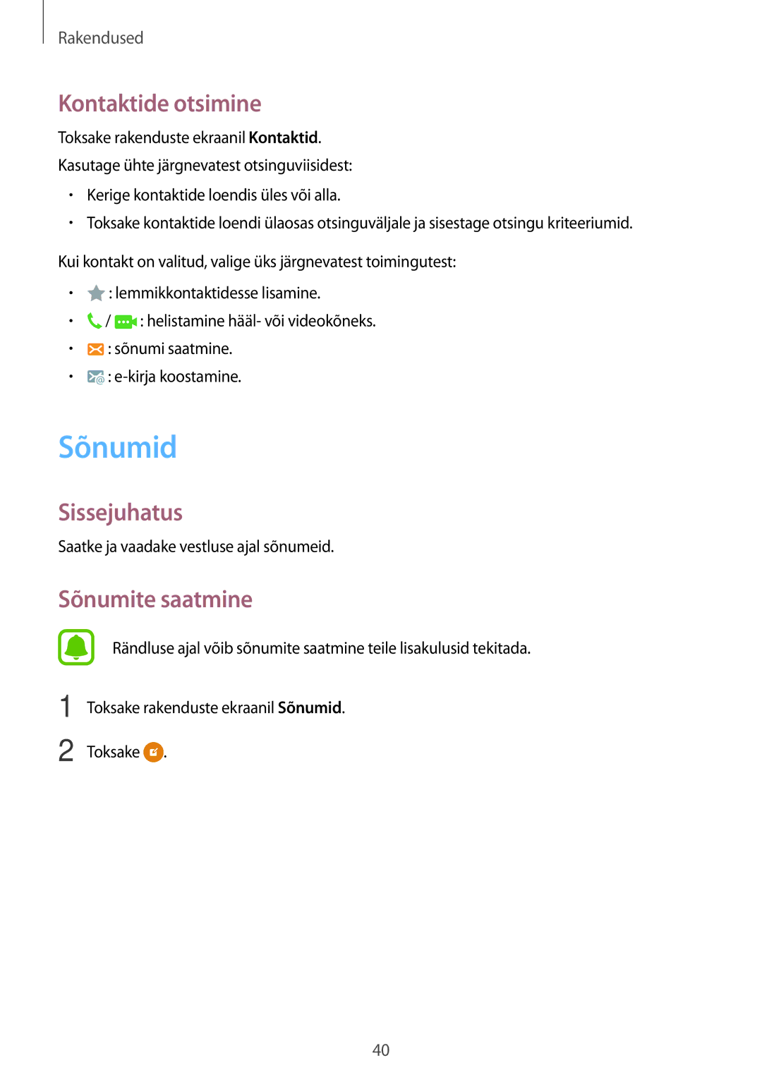 Samsung SM-J120FZKNSEB, SM-J120FZDNSEB manual Sõnumid, Kontaktide otsimine, Sõnumite saatmine 