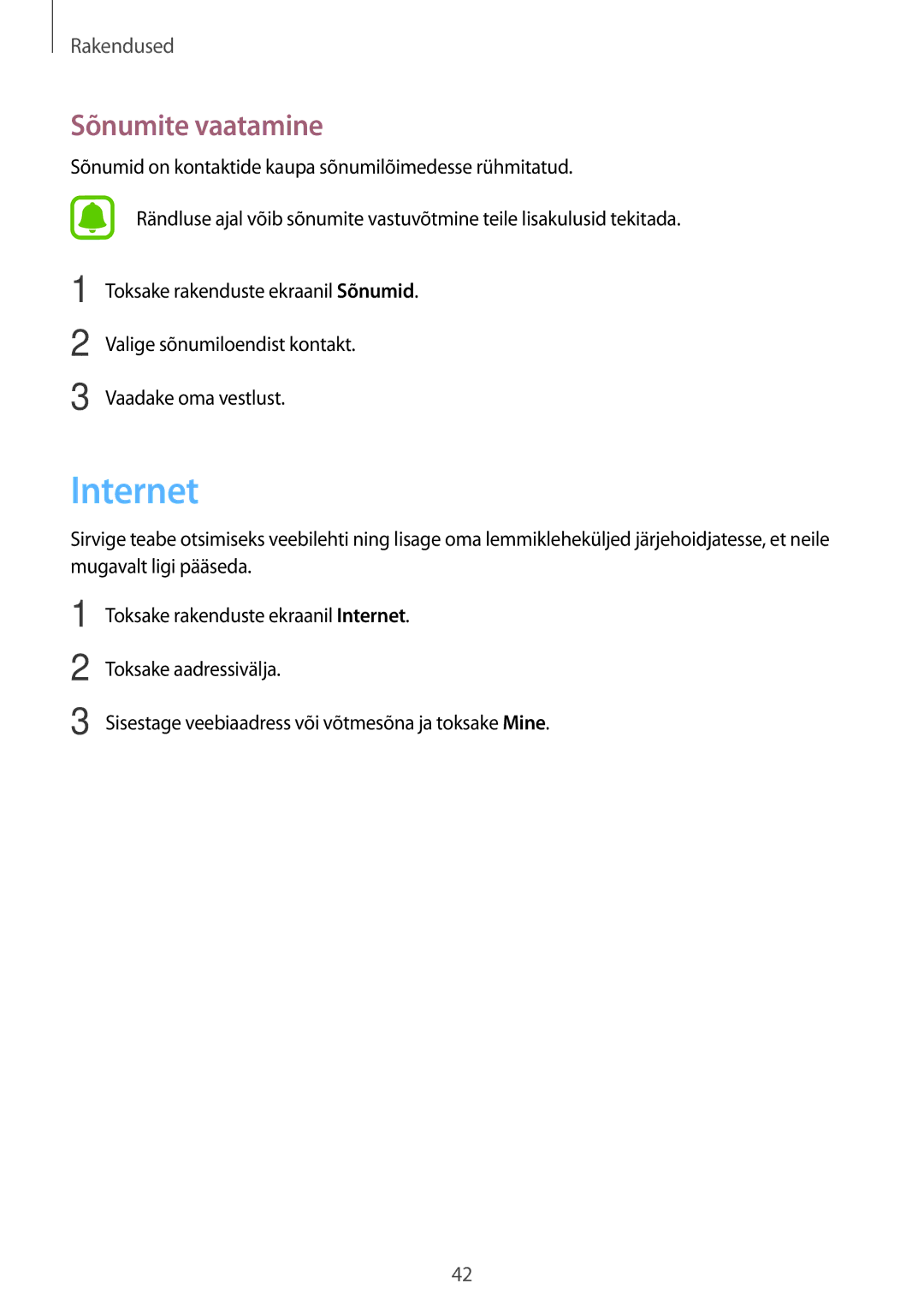 Samsung SM-J120FZKNSEB, SM-J120FZDNSEB manual Internet, Sõnumite vaatamine 