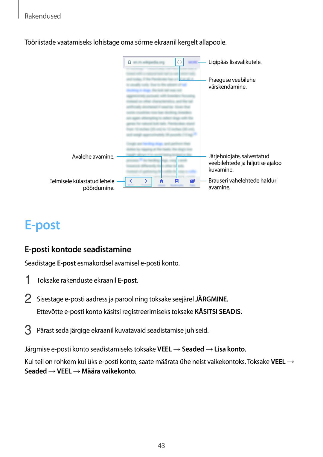 Samsung SM-J120FZDNSEB, SM-J120FZKNSEB manual Posti kontode seadistamine 