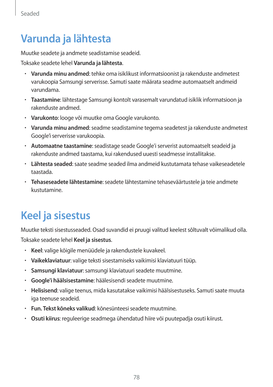 Samsung SM-J120FZKNSEB, SM-J120FZDNSEB manual Varunda ja lähtesta, Keel ja sisestus 