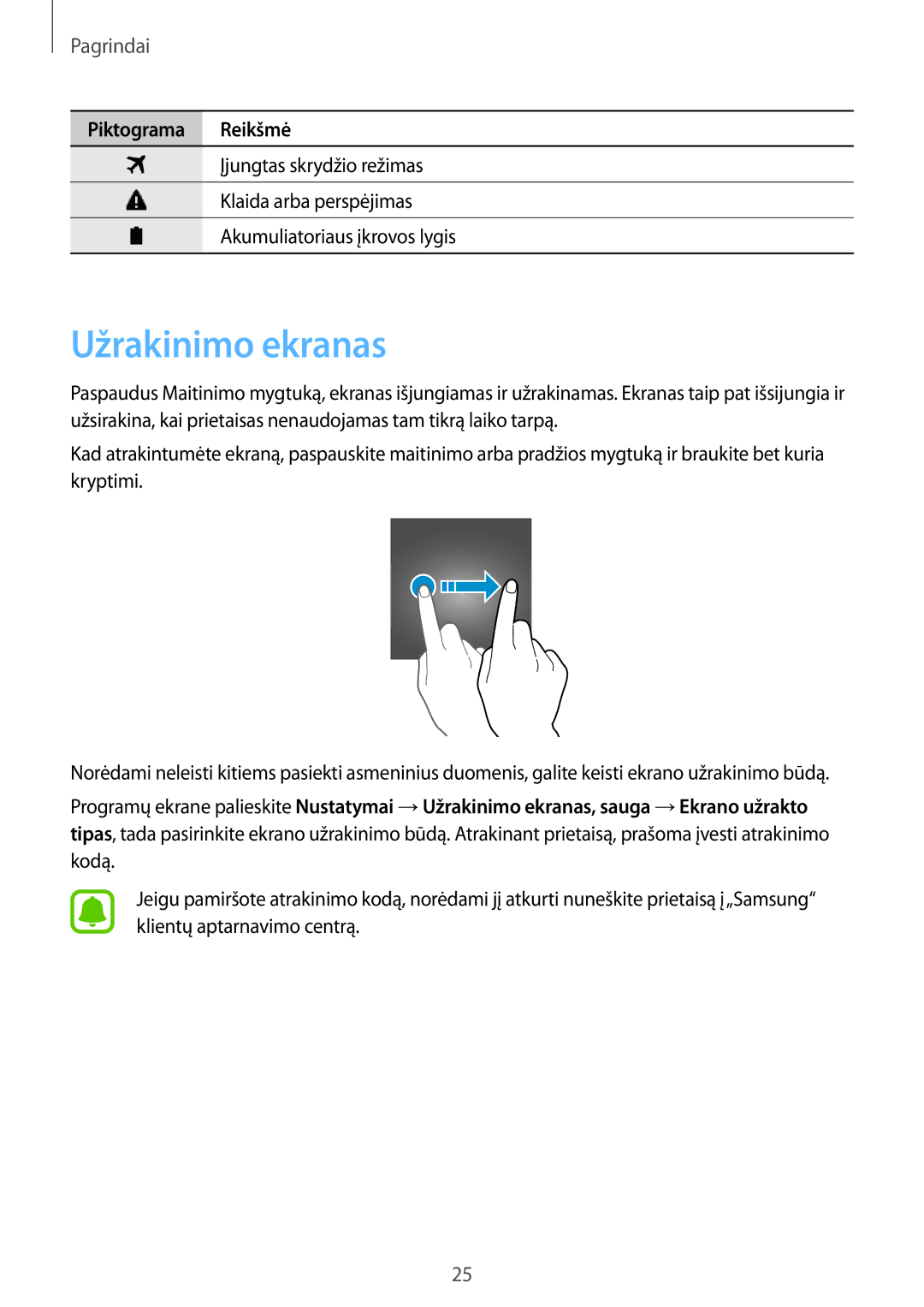 Samsung SM-J120FZDNSEB, SM-J120FZKNSEB manual Užrakinimo ekranas 