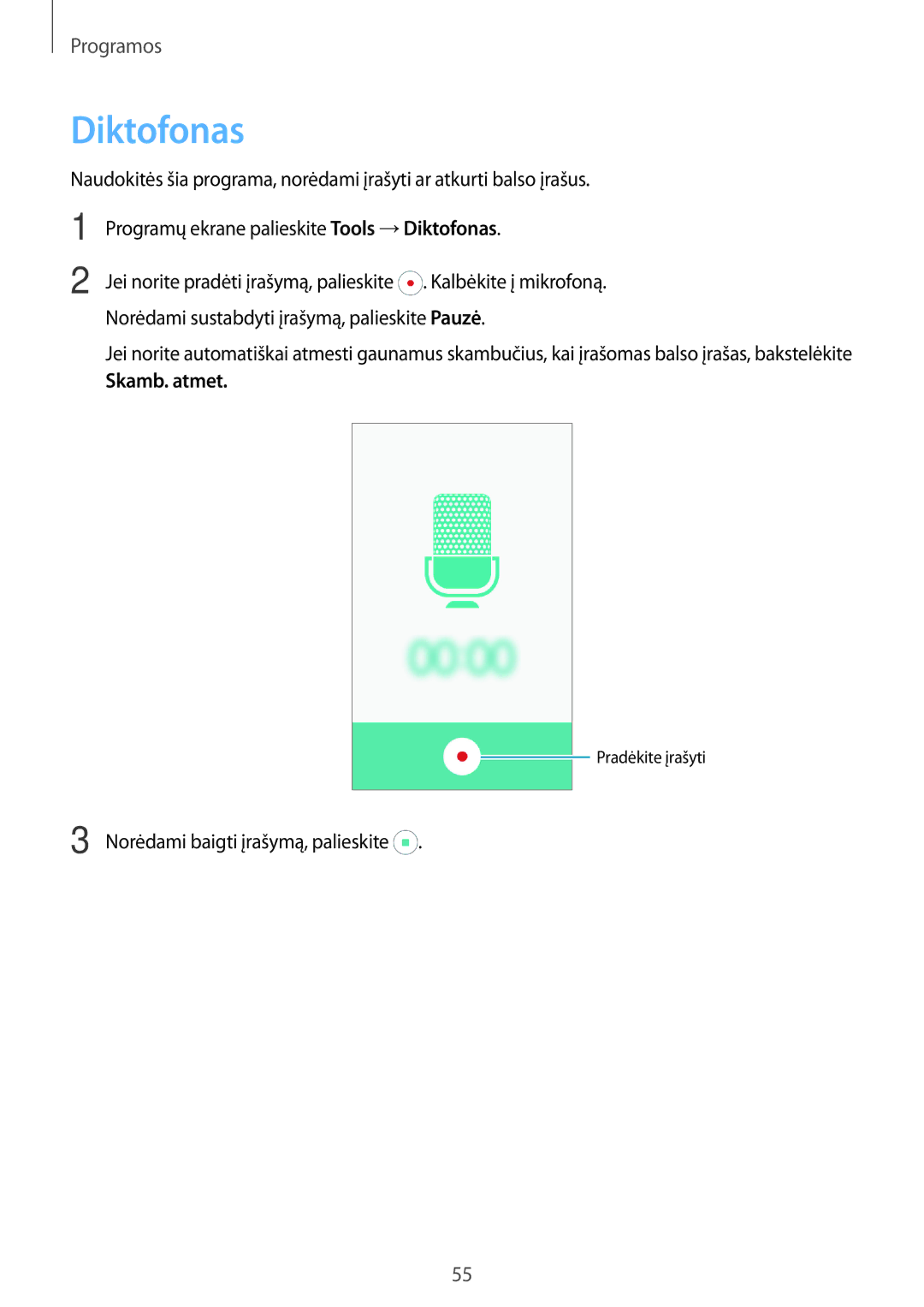 Samsung SM-J120FZDNSEB, SM-J120FZKNSEB manual Diktofonas 