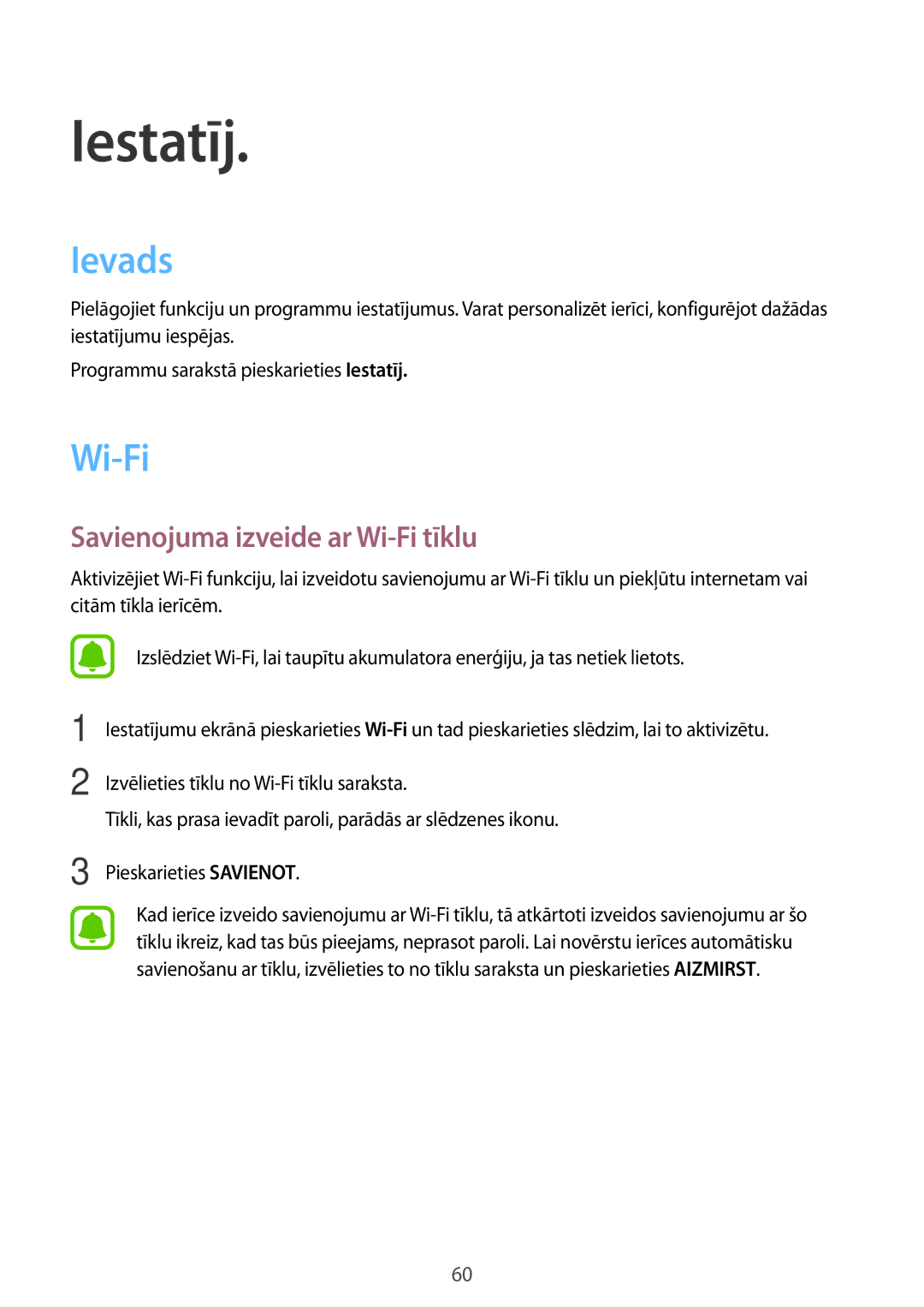 Samsung SM-J120FZKNSEB, SM-J120FZDNSEB manual Ievads, Savienojuma izveide ar Wi-Fi tīklu 