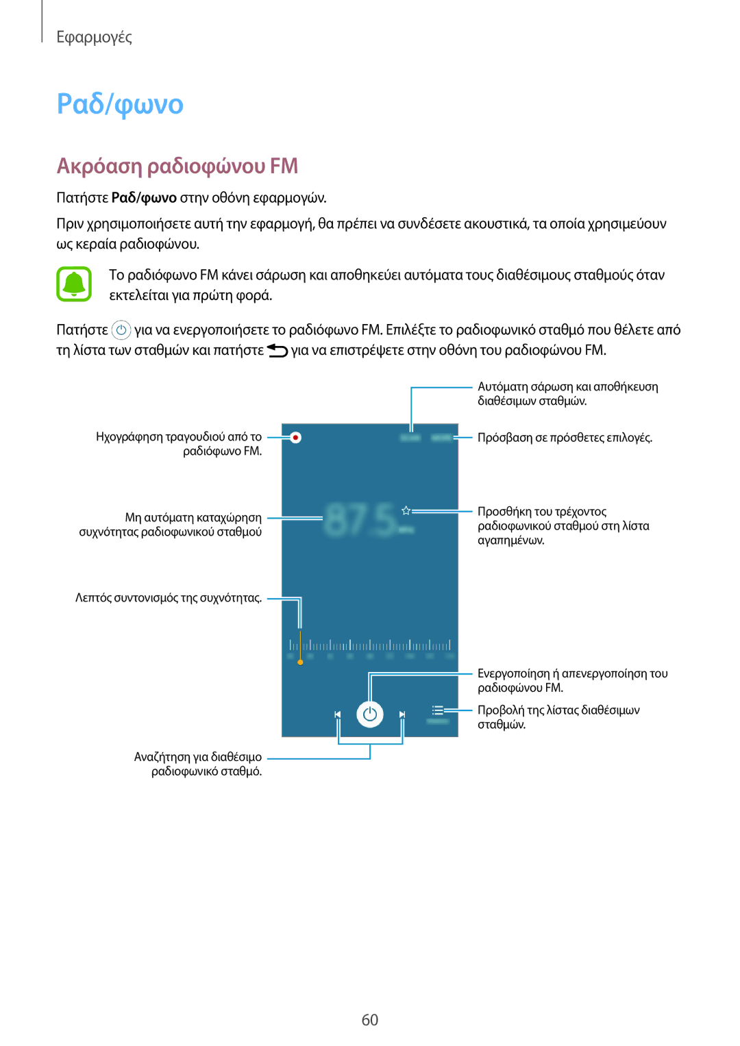 Samsung SM-J120FZWNEUR, SM-J120FZKNEUR, SM-J120FZDNEUR manual Ραδ/φωνο, Ακρόαση ραδιoφώνου FM 