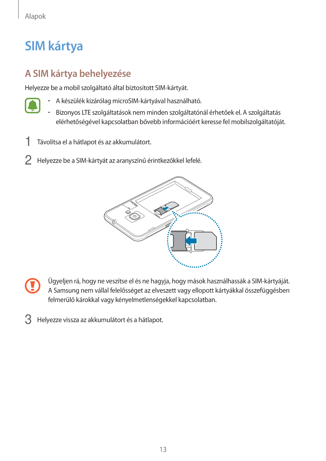 Samsung SM-J120FZKNVDH, SM-J120FZWNEUR, SM-J120FZKNEUR, SM2J120FZDNORX, SM2J120FZDNXEH manual SIM kártya behelyezése 