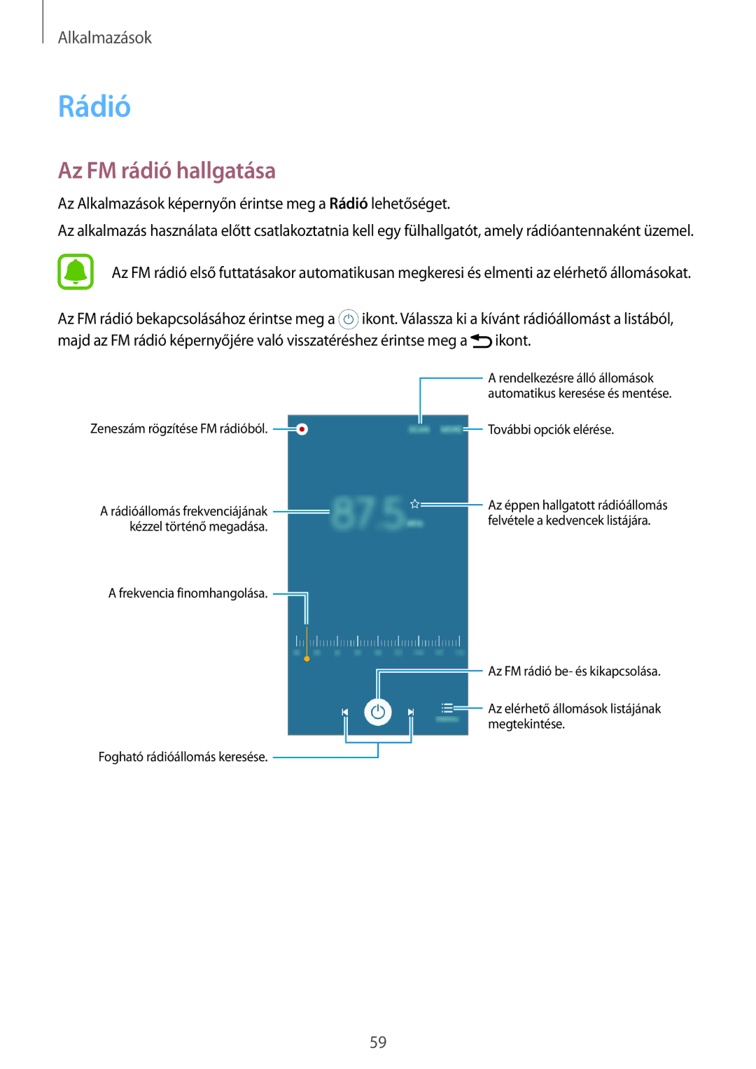 Samsung SM-J120FZKNEUR, SM-J120FZWNEUR, SM2J120FZDNORX, SM2J120FZDNXEH, SM2J120FZKNVDH manual Rádió, Az FM rádió hallgatása 