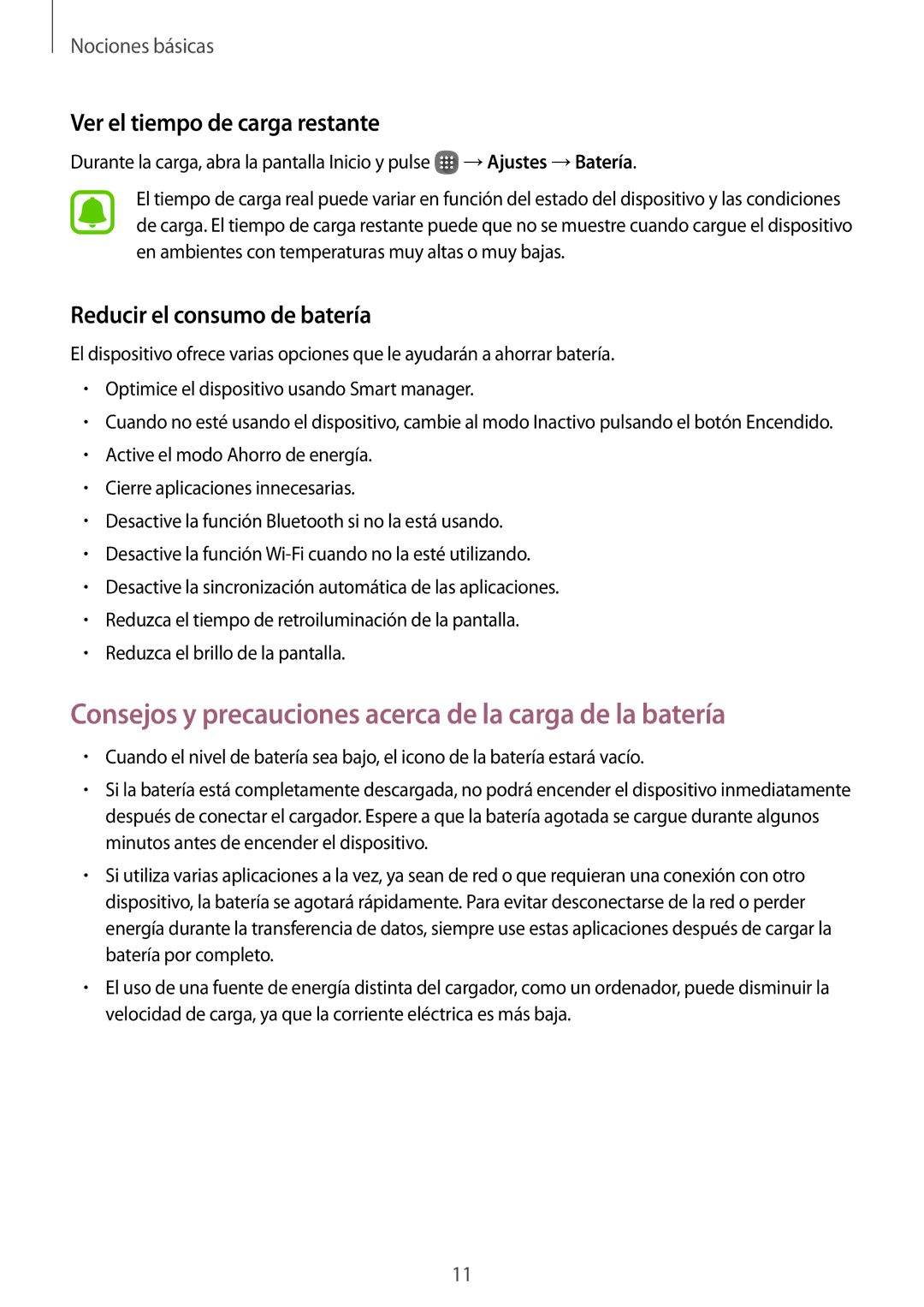 Samsung SM-J120FZWNPHE manual Consejos y precauciones acerca de la carga de la batería, Ver el tiempo de carga restante 