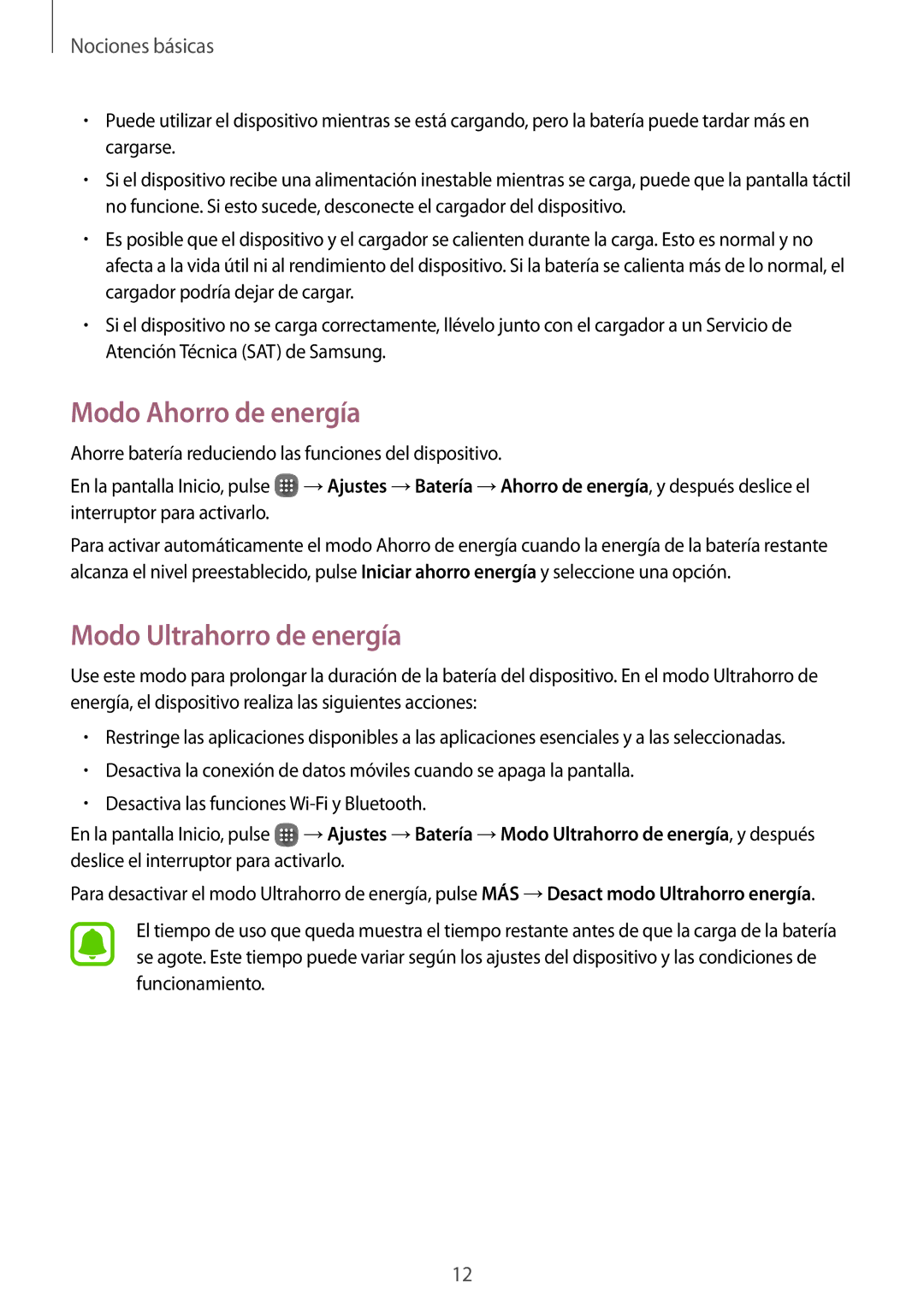 Samsung SM-J120FZWNPHE manual Modo Ahorro de energía, Modo Ultrahorro de energía 