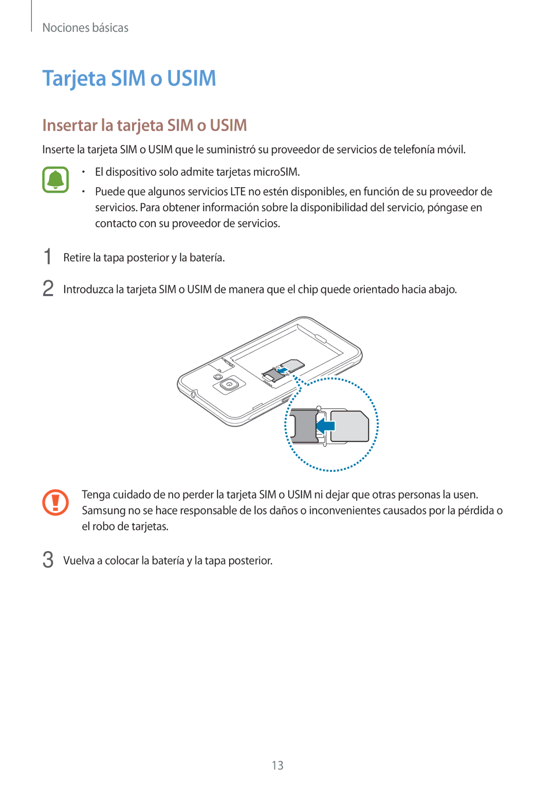 Samsung SM-J120FZWNPHE manual Tarjeta SIM o Usim, Insertar la tarjeta SIM o Usim 