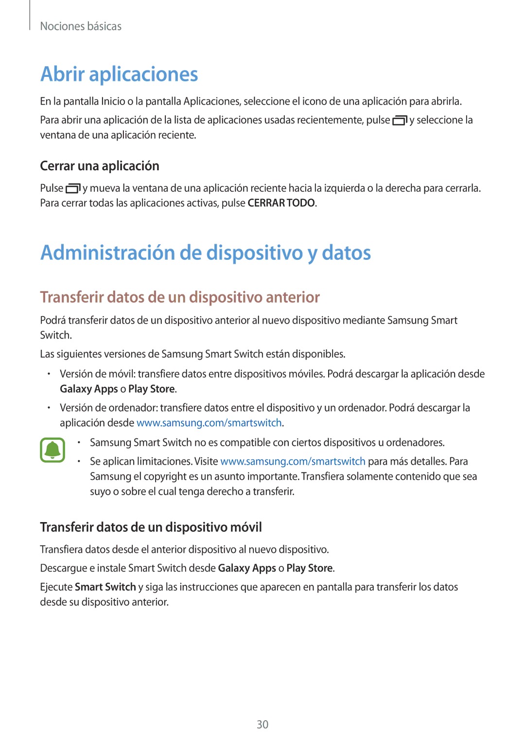 Samsung SM-J120FZWNPHE manual Abrir aplicaciones, Administración de dispositivo y datos, Cerrar una aplicación 