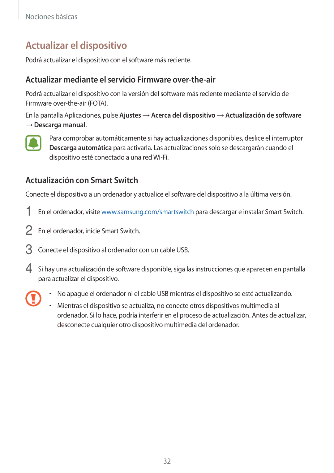 Samsung SM-J120FZWNPHE manual Actualizar el dispositivo, Actualizar mediante el servicio Firmware over-the-air 