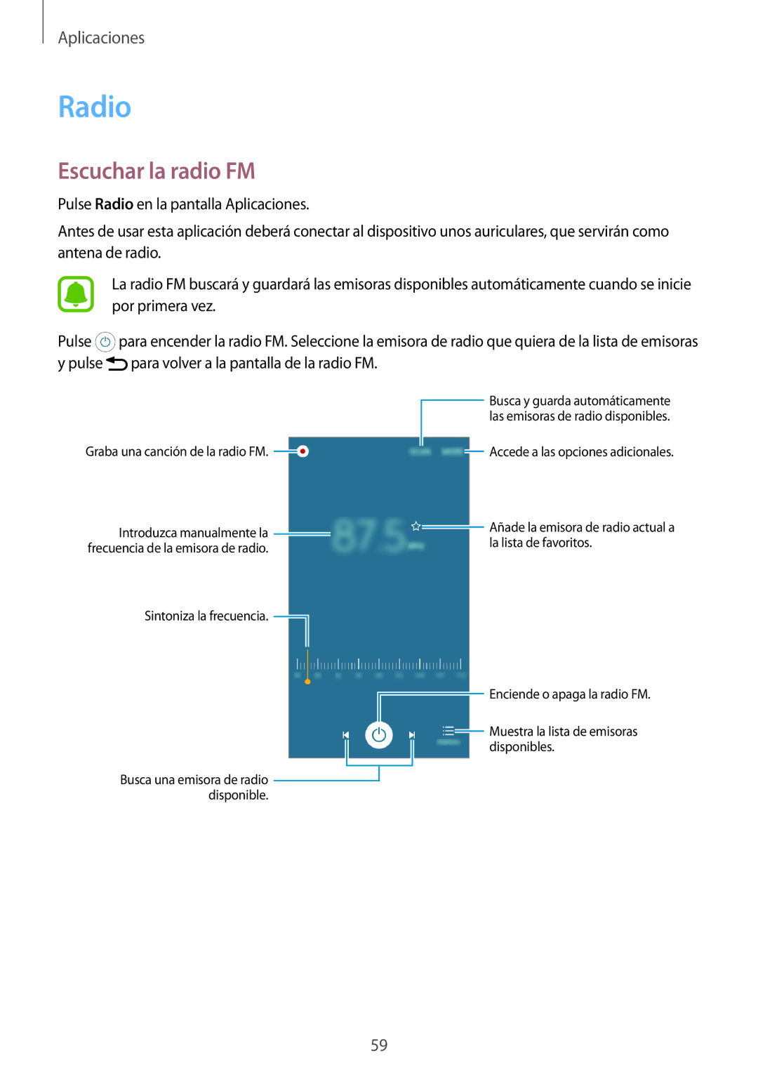 Samsung SM-J120FZWNPHE manual Radio, Escuchar la radio FM 