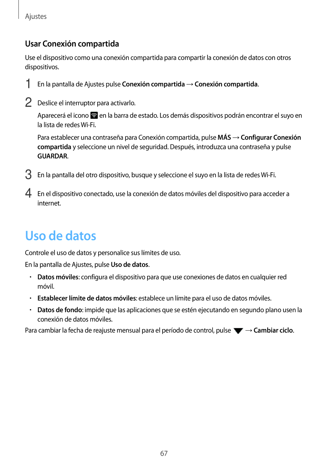 Samsung SM-J120FZWNPHE manual Uso de datos, Usar Conexión compartida 