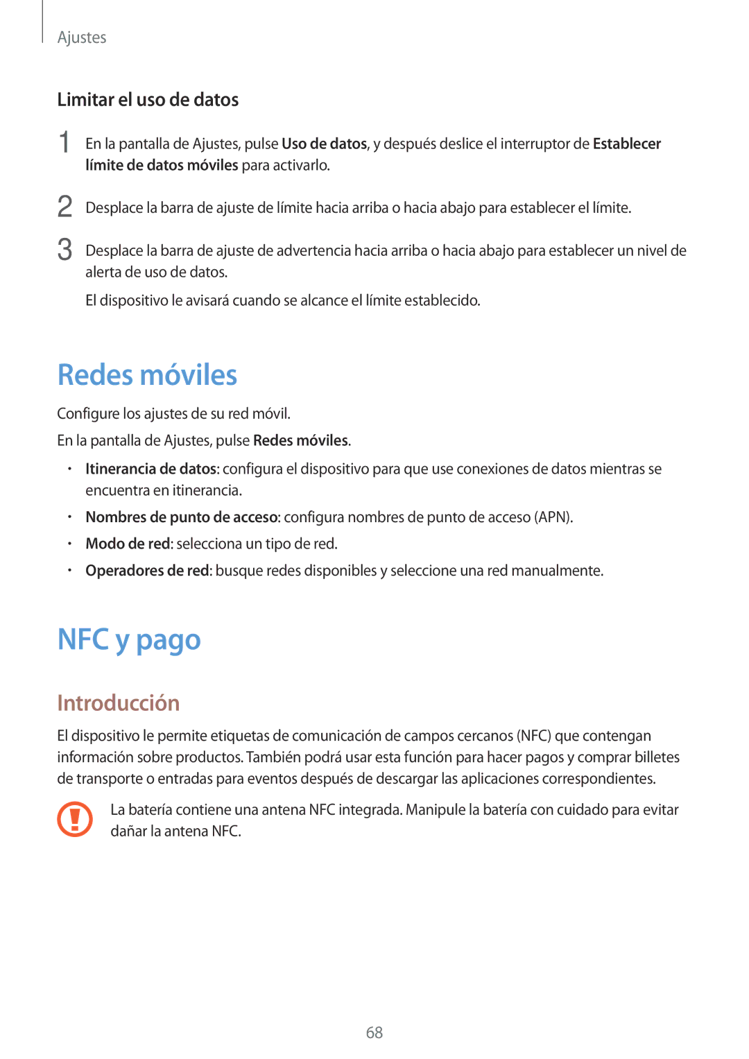 Samsung SM-J120FZWNPHE manual Redes móviles, NFC y pago, Limitar el uso de datos 