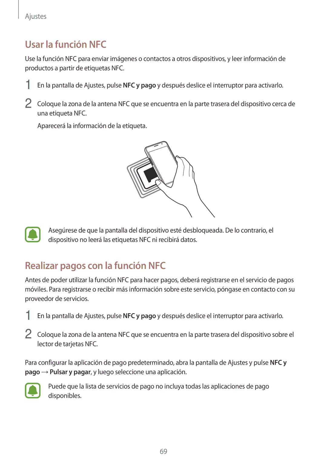 Samsung SM-J120FZWNPHE manual Usar la función NFC, Realizar pagos con la función NFC 