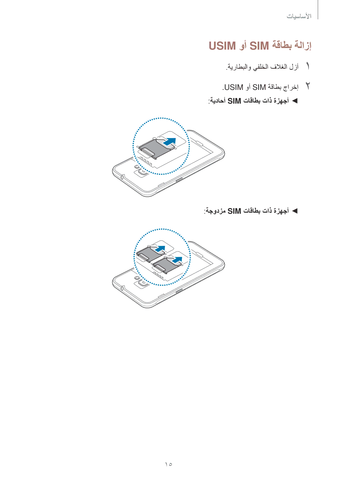 Samsung SM-J120HZDDKSA, SM-J120HZKDKSA, SM-J120FZDDKSA, SM-J120FZKDKSA, SM-J120HZWDKSA manual Usim وأ SIM ةقاطب ةلازإ 