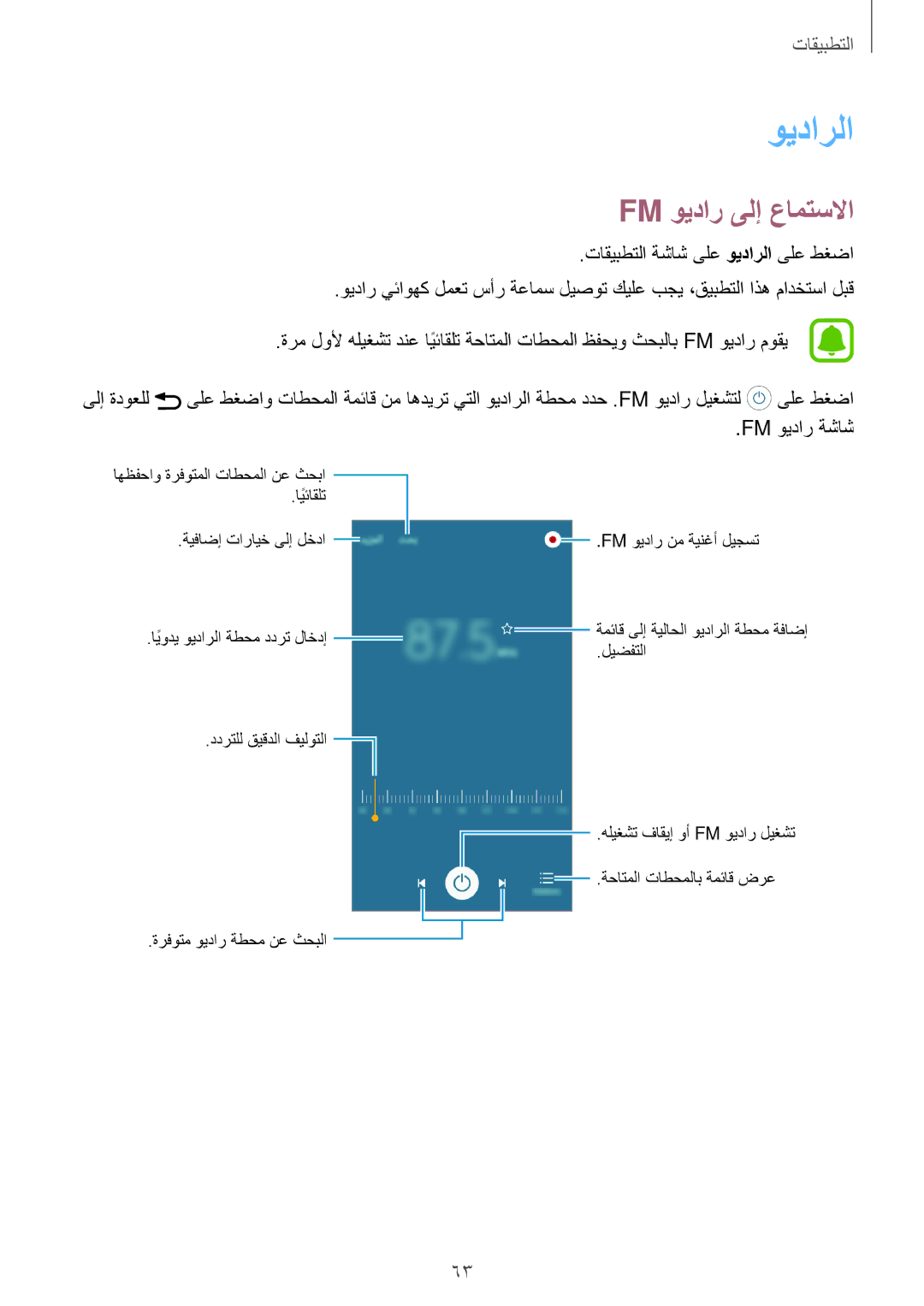 Samsung SM-J120FZKDKSA, SM-J120HZDDKSA, SM-J120HZKDKSA, SM-J120FZDDKSA, SM-J120HZWDKSA manual ويدارلا, Fm ويدار ىلإ عامتسلاا 