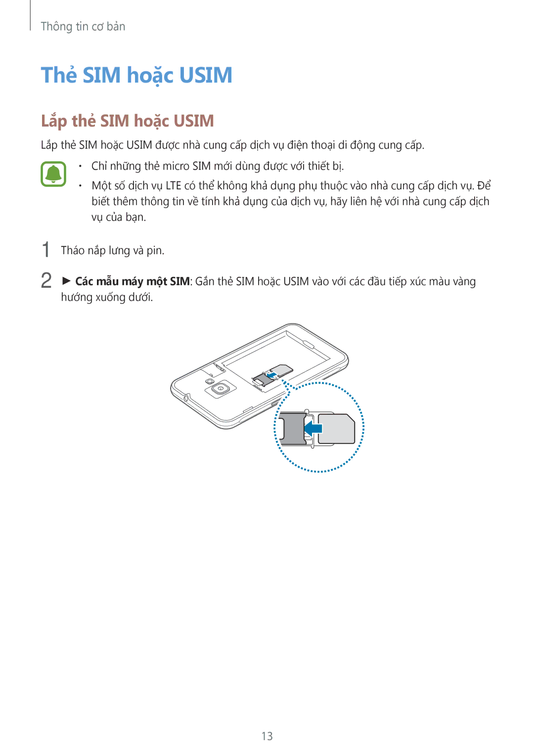 Samsung SM-J120HZDDXXV, SM-J120HZKDXXV, SM-J120HZWDXXV manual Thẻ SIM hoặc Usim, Lắp thẻ SIM hoặc Usim 