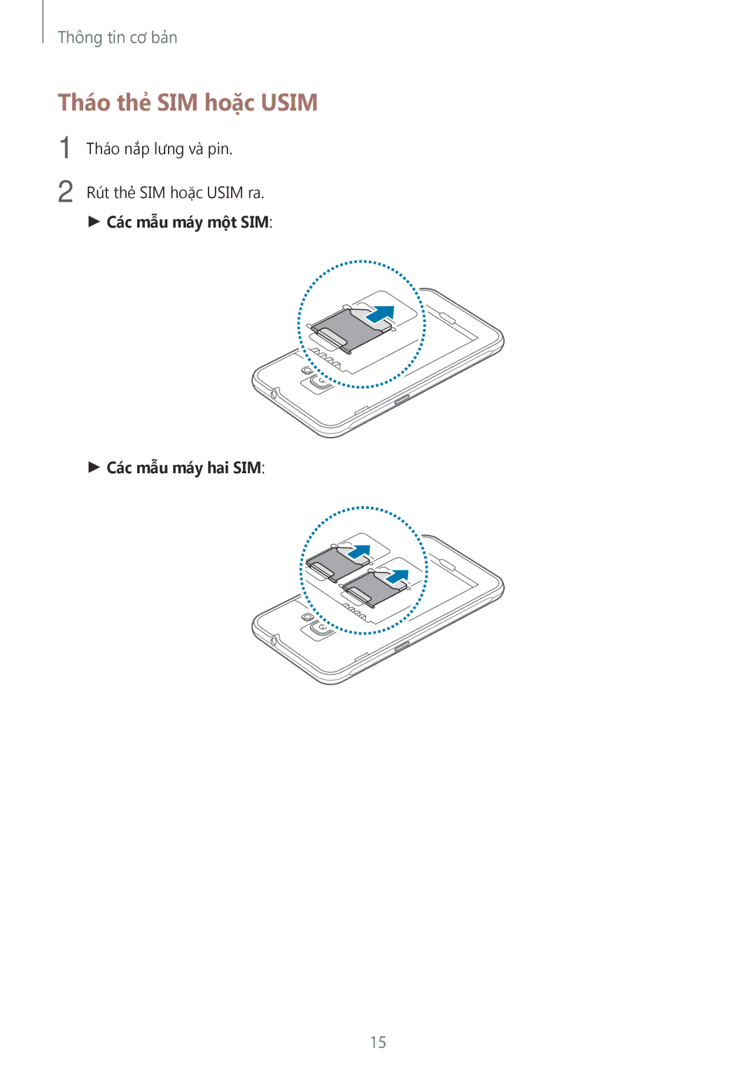 Samsung SM-J120HZKDXXV, SM-J120HZDDXXV, SM-J120HZWDXXV manual Tháo thẻ SIM hoặc Usim 