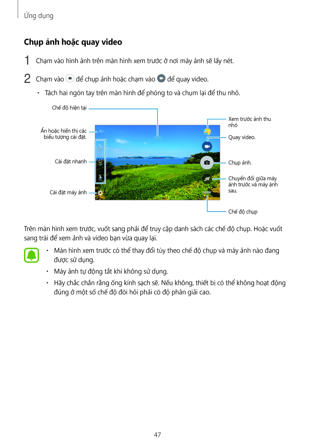 Samsung SM-J120HZWDXXV, SM-J120HZKDXXV, SM-J120HZDDXXV manual Chụp ảnh hoặc quay video 