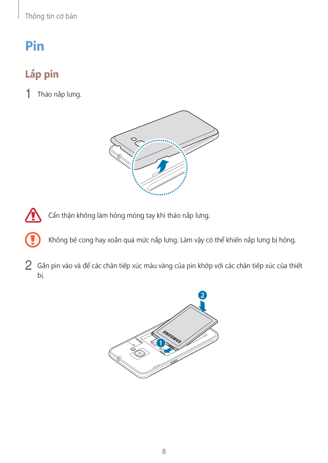 Samsung SM-J120HZWDXXV, SM-J120HZKDXXV, SM-J120HZDDXXV manual Pin, Lắp pin 