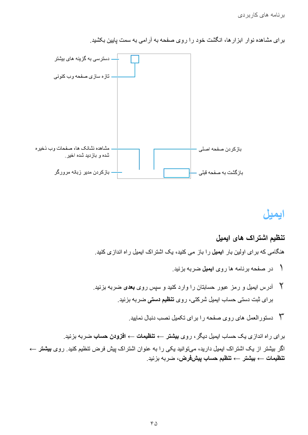 Samsung SM-J200FZKDKSA, SM-J200FZDDKSA, SM-J200FZWDKSA manual لیمیا یاه کارتشا میظنت 