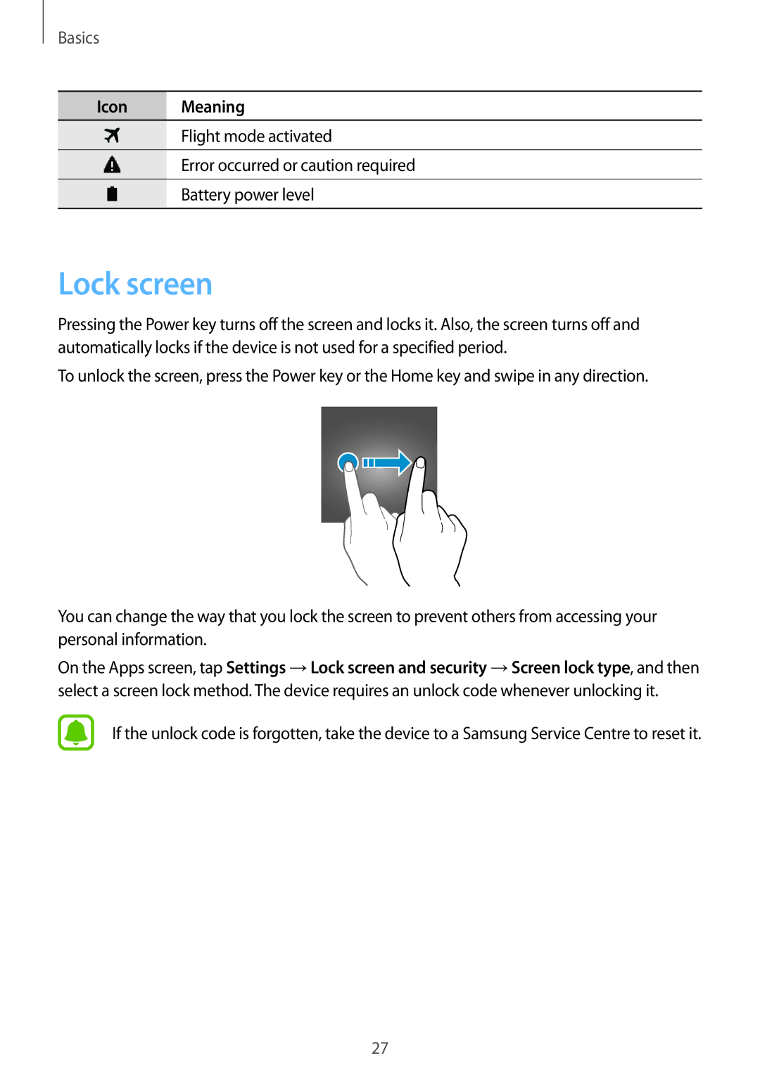 Samsung SM-J200HZKDKSA, SM-J200FZKDKSA, SM-J200FZDDKSA, SM-J200HZDDKSA, SM-J200FZWDKSA, SM-J200HZWDKSA manual Lock screen 