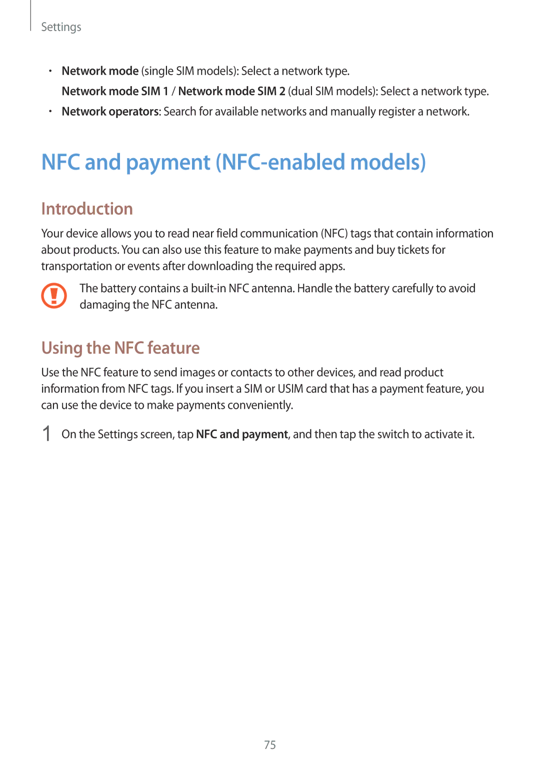 Samsung SM-J200HZKDKSA, SM-J200FZKDKSA, SM-J200FZDDKSA manual NFC and payment NFC-enabled models, Using the NFC feature 