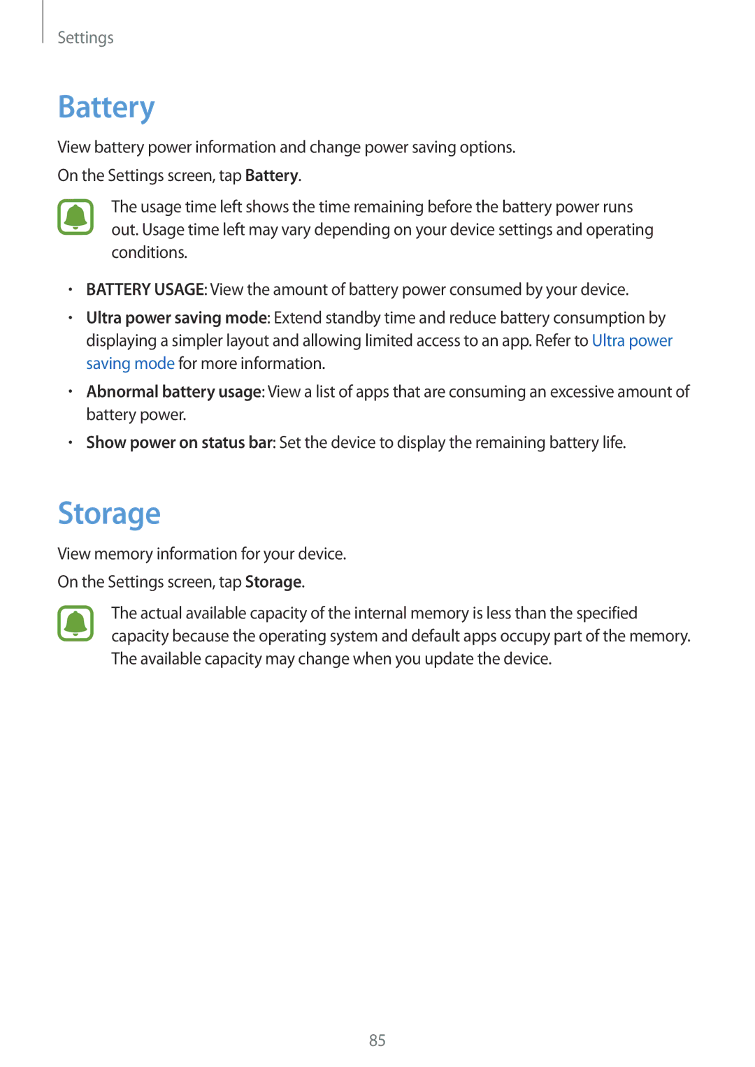 Samsung SM-J200FZDDKSA, SM-J200FZKDKSA, SM-J200HZDDKSA, SM-J200HZKDKSA, SM-J200FZWDKSA, SM-J200HZWDKSA manual Battery, Storage 