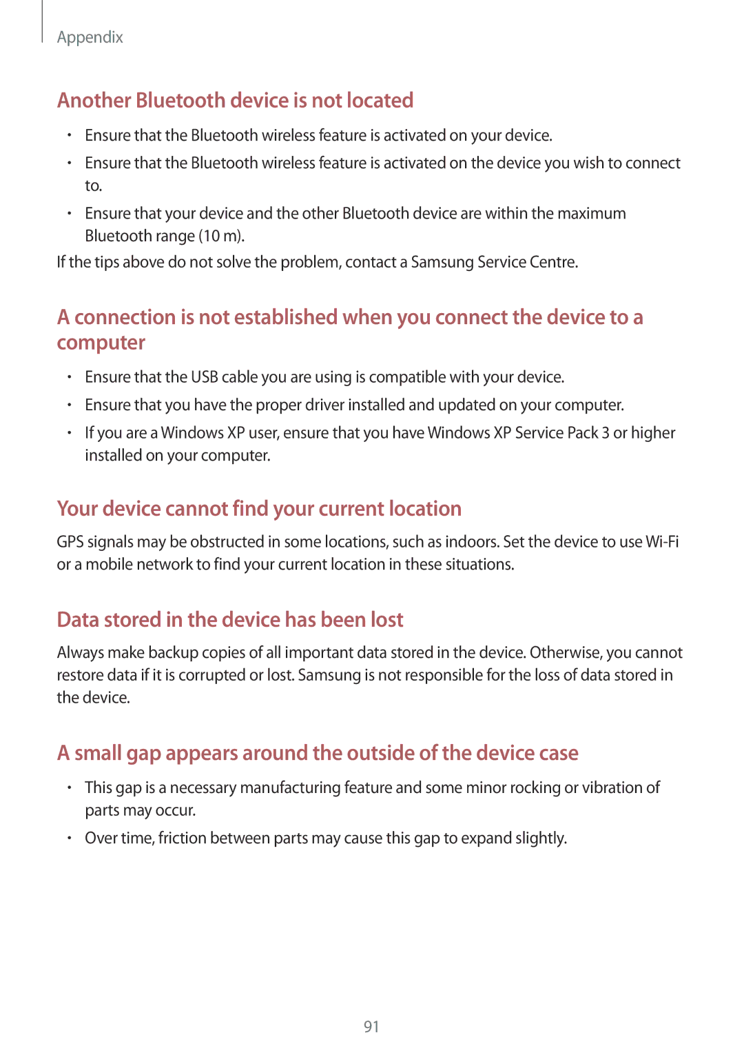 Samsung SM-J200HZKDSEK, SM-J200FZKDKSA, SM-J200FZDDKSA, SM-J200HZDDKSA manual Another Bluetooth device is not located 