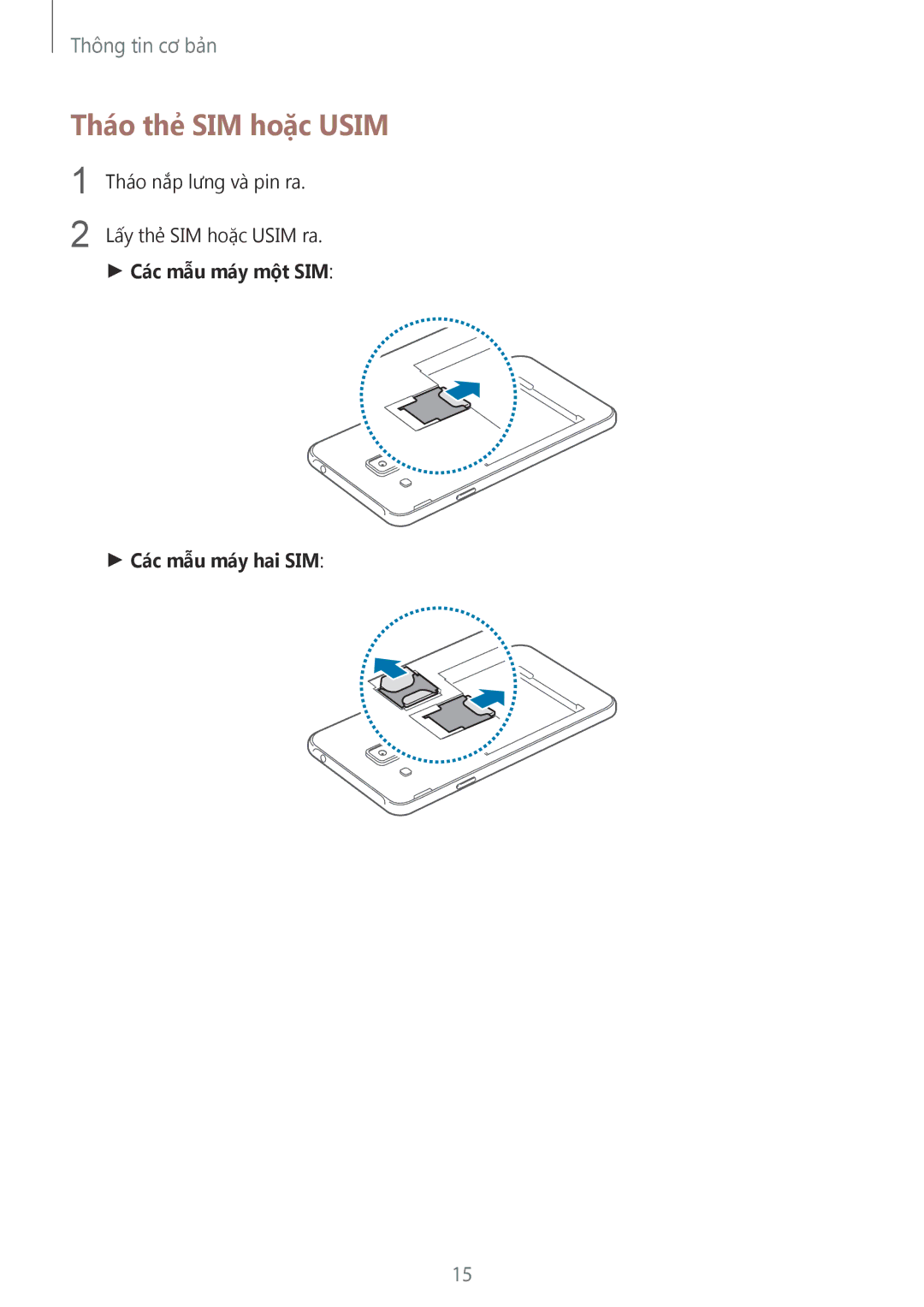 Samsung SM-J200GZWDXXV, SM-J200GZDDXXV manual Tháo thẻ SIM hoặc Usim 