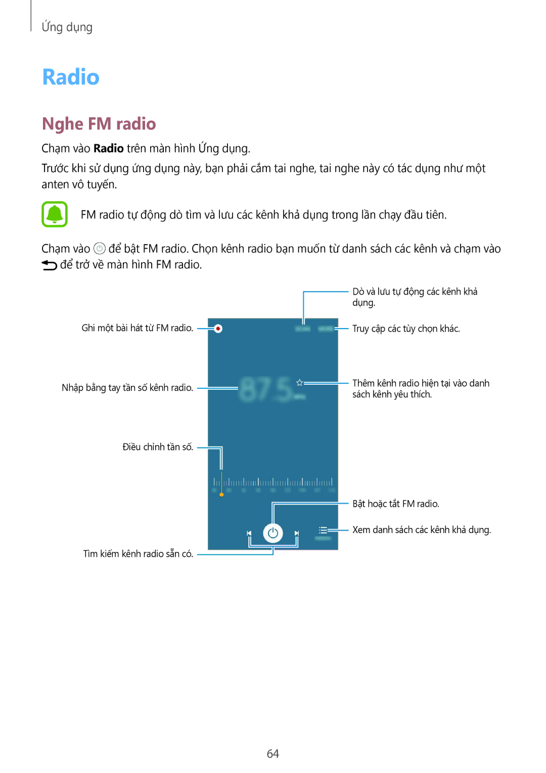 Samsung SM-J200GZDDXXV, SM-J200GZWDXXV manual Radio, Nghe FM radio 