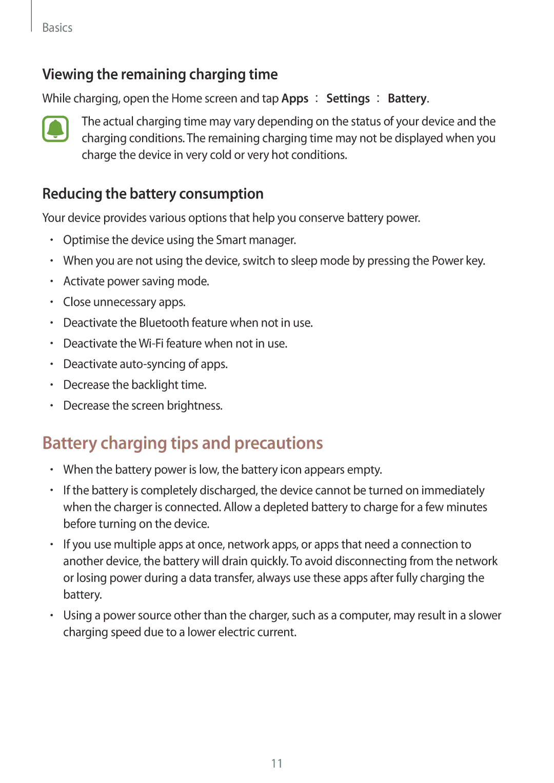 Samsung SM-J200GZWDXXV, SM-J200GZDDXXV manual Battery charging tips and precautions, Viewing the remaining charging time 