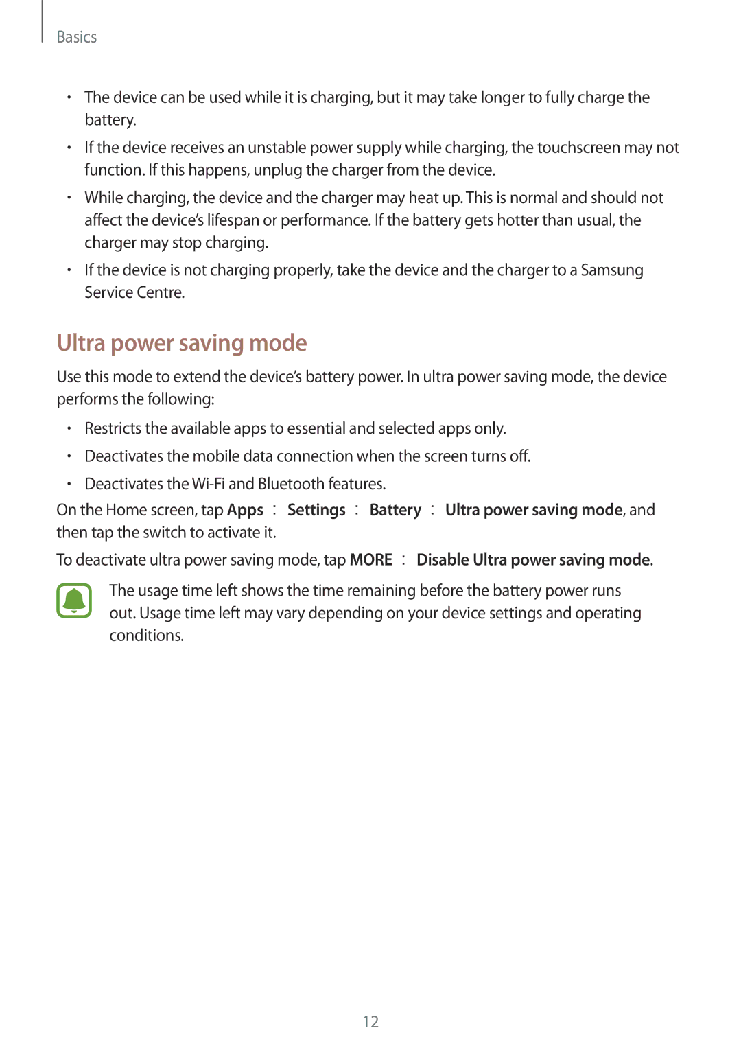 Samsung SM-J200GZDDXXV, SM-J200GZWDXXV manual Ultra power saving mode 