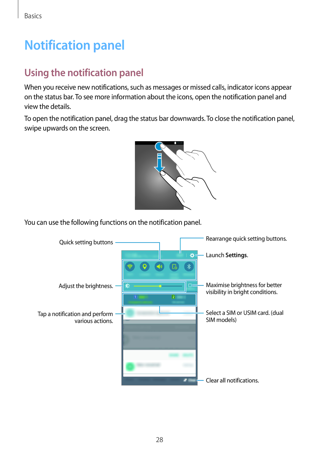 Samsung SM-J200GZDDXXV, SM-J200GZWDXXV manual Notification panel, Using the notification panel 