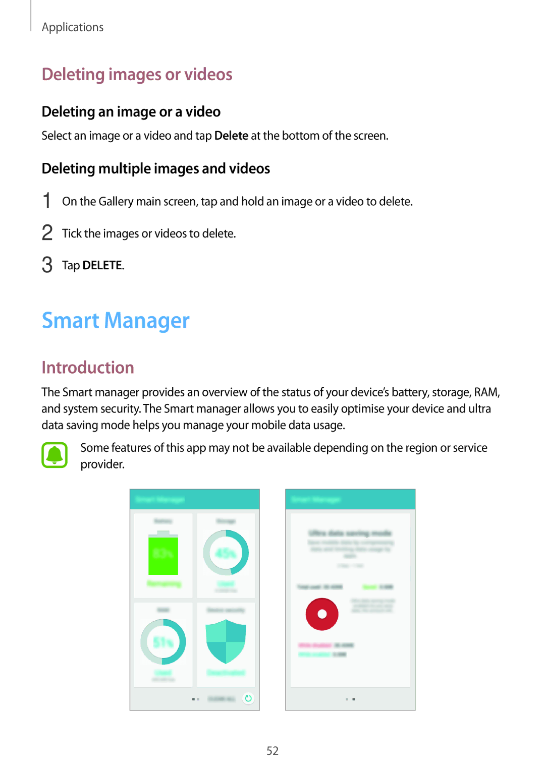 Samsung SM-J200GZDDXXV, SM-J200GZWDXXV manual Smart Manager, Deleting images or videos, Deleting an image or a video 