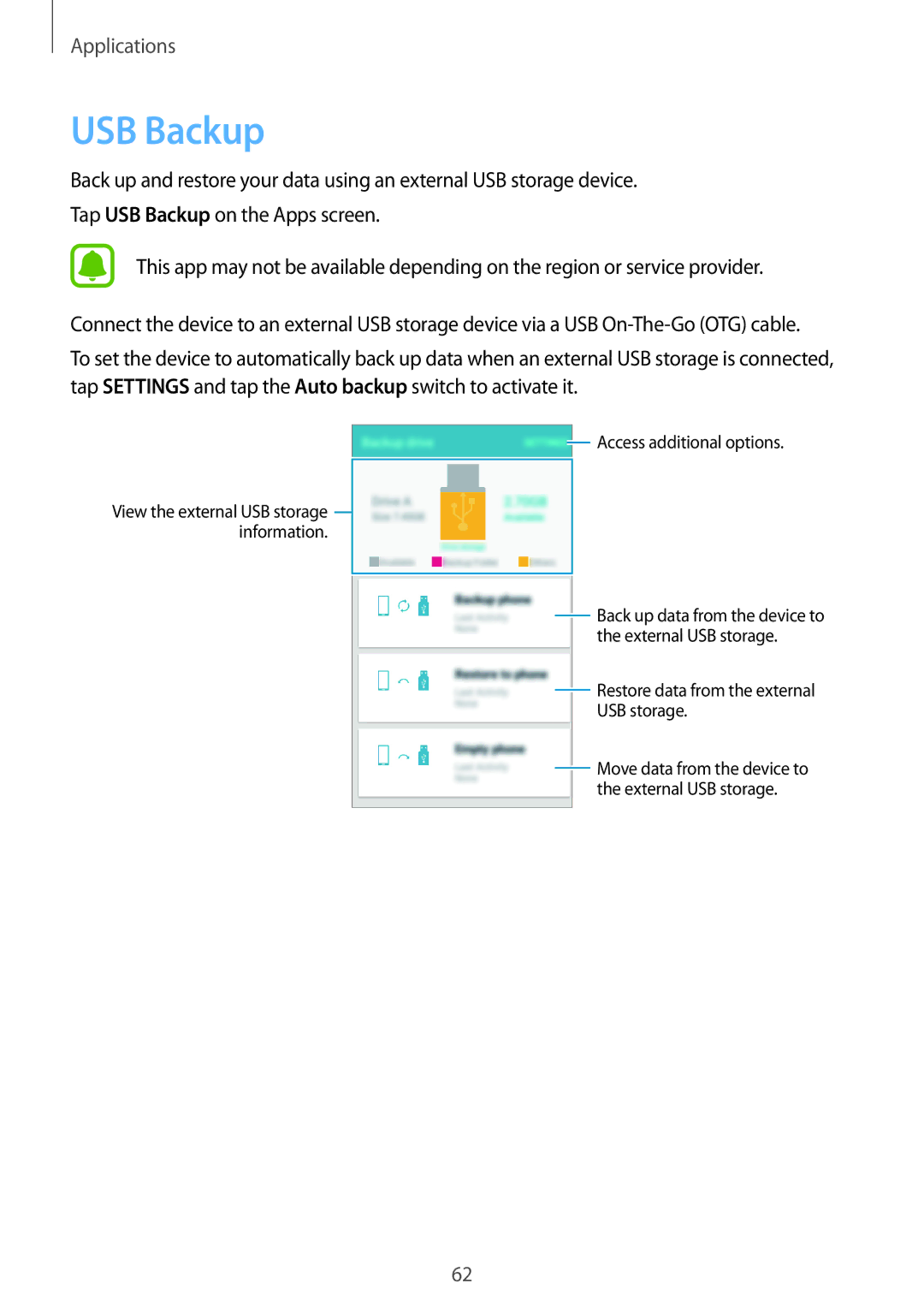 Samsung SM-J200GZDDXXV, SM-J200GZWDXXV manual USB Backup 