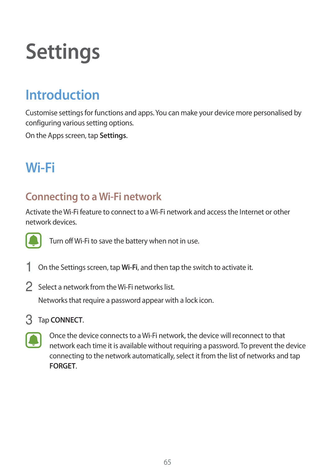 Samsung SM-J200GZWDXXV, SM-J200GZDDXXV manual Introduction, Connecting to a Wi-Fi network 