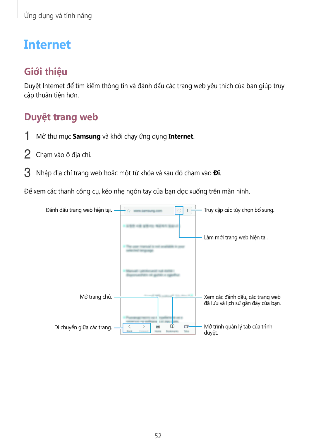 Samsung SM-J250FZKDXXV, SM-J250FZDDXXV, SM-J250FZSDXXV manual Internet, Duyệt trang web 