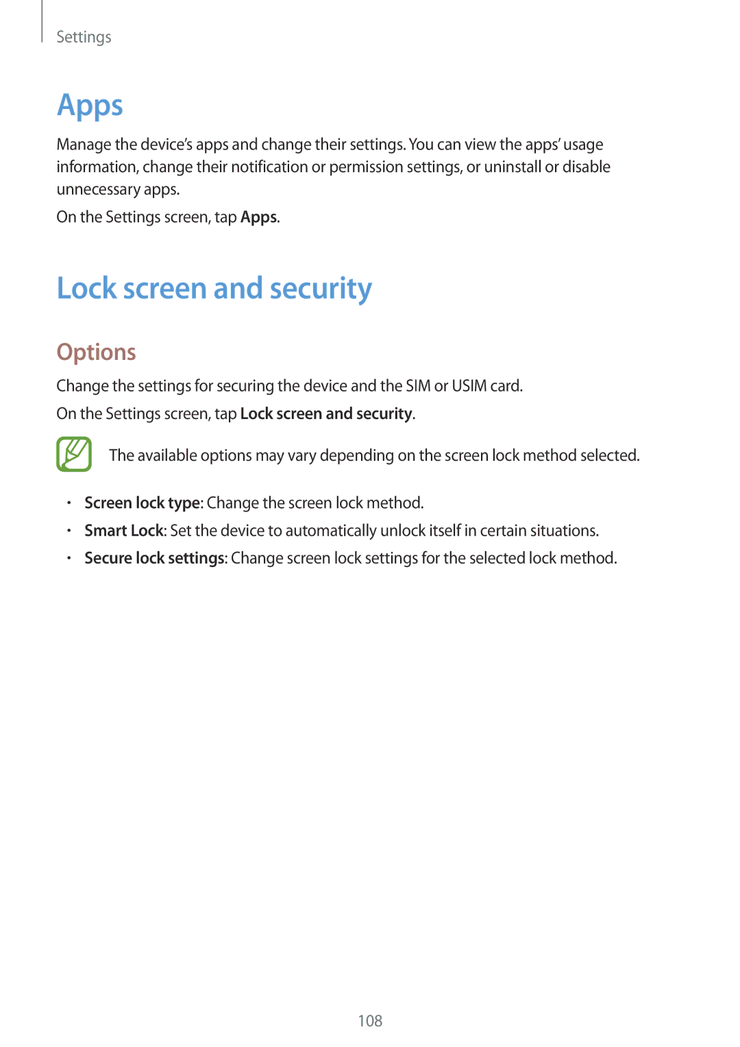 Samsung SM-J250FZKDKSA, SM-J250FZDDKSA, SM-J250FZSDKSA, SM-J250FZDDXXV, SM-J250FZKDXXV manual Apps, Lock screen and security 