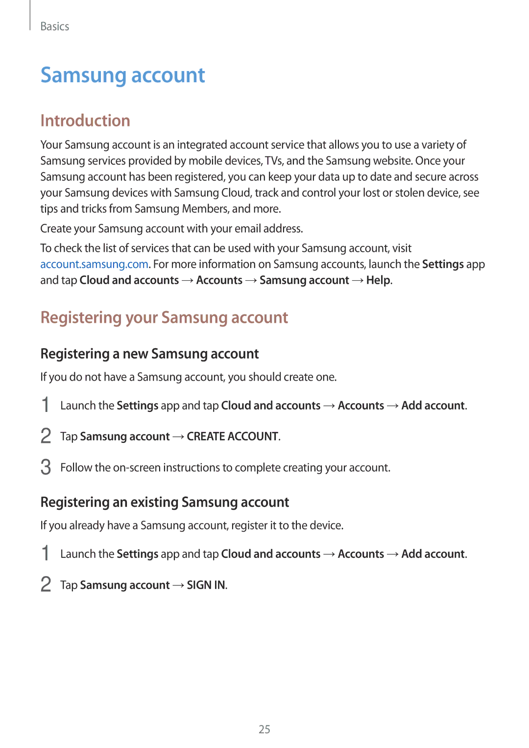 Samsung SM-J250FZSAILO manual Introduction, Registering your Samsung account, Registering a new Samsung account 