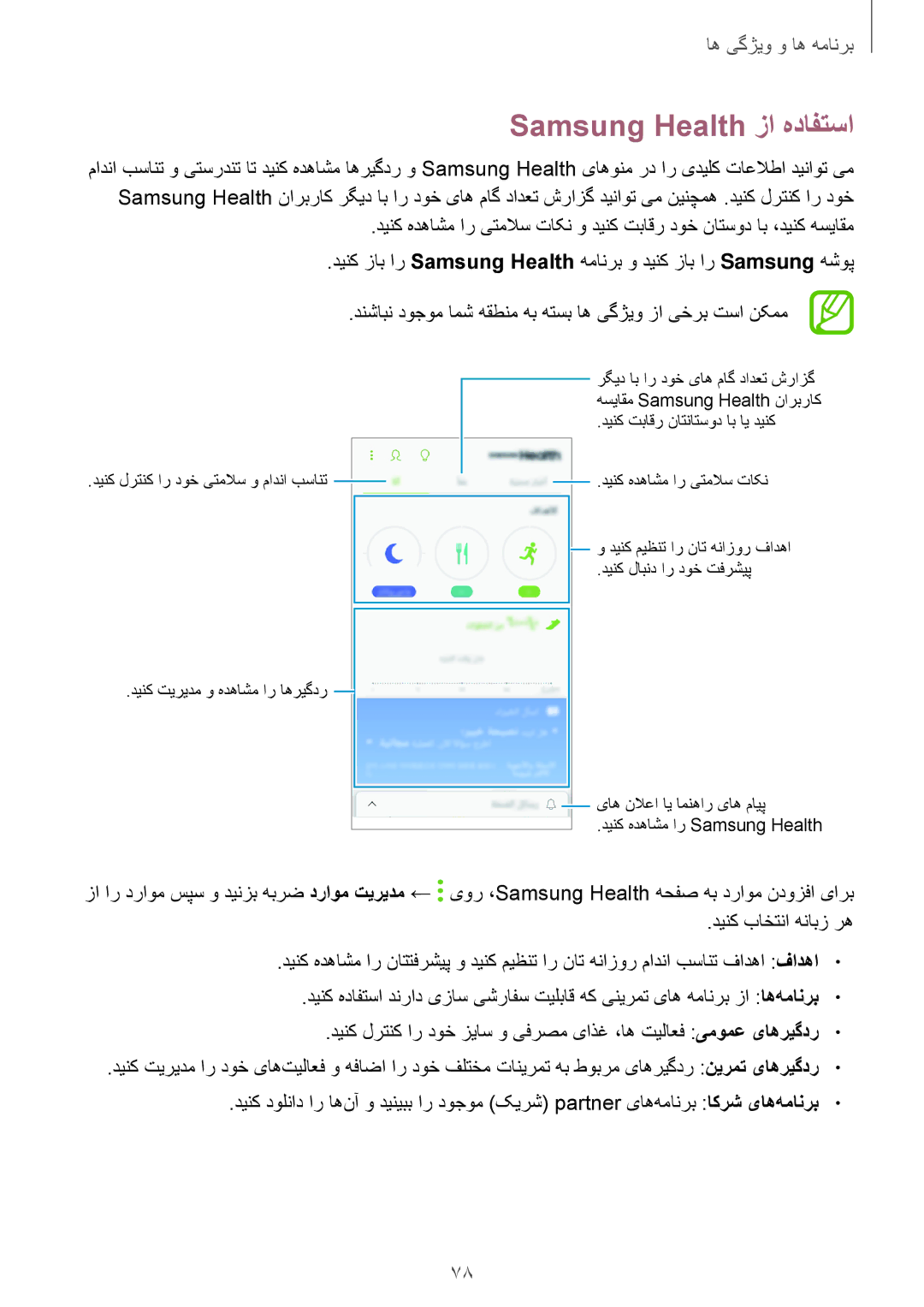 Samsung SM-J250FZKDKSA, SM-J250FZDDKSA, SM-J250FZSDKSA manual Samsung Health زا هدافتسا 