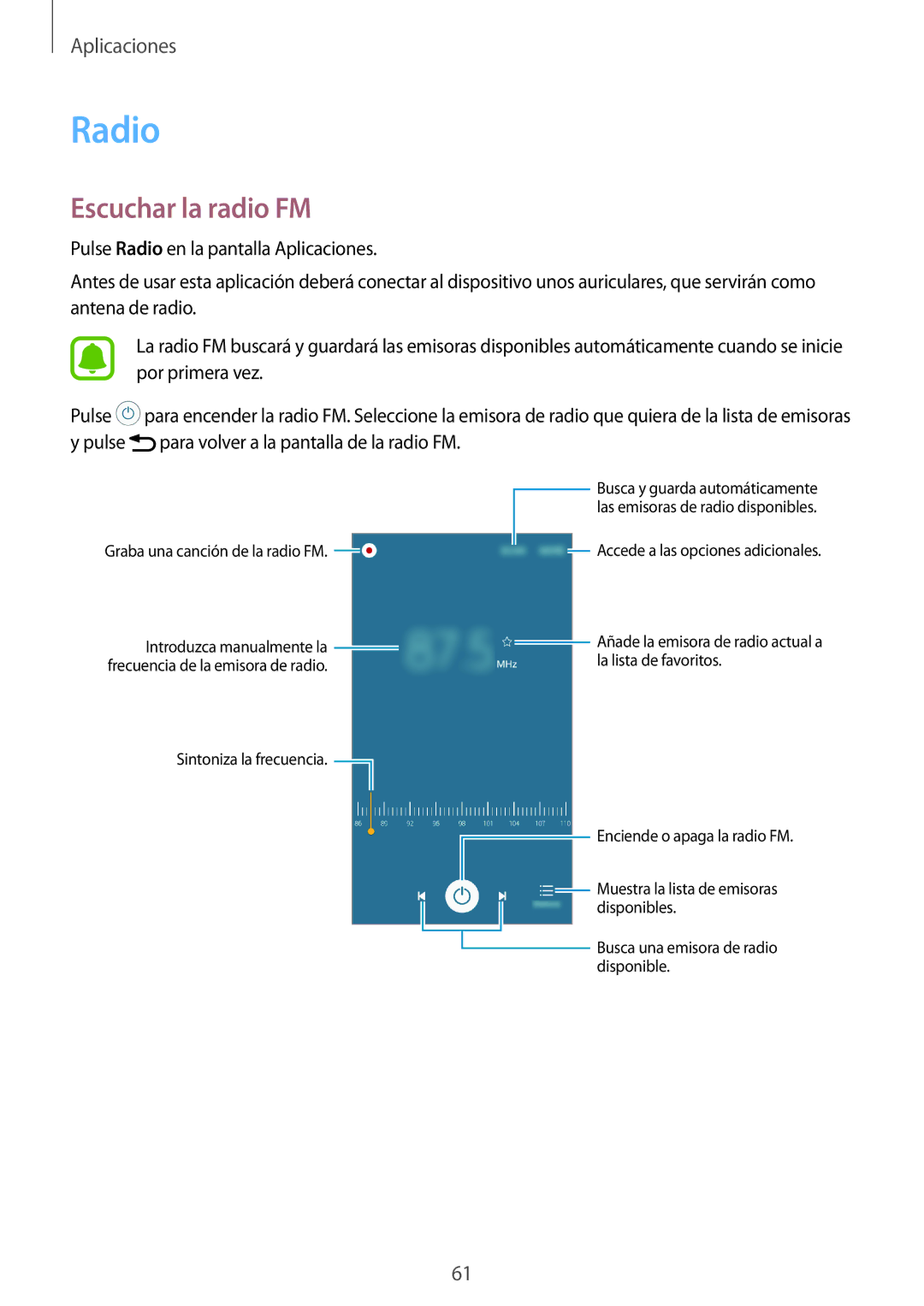 Samsung SM-J320FZKNPHE, SM-J320FZDNPHE, SM-J320FZWNPHE manual Radio, Escuchar la radio FM 