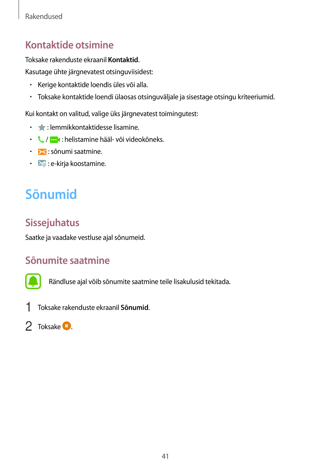 Samsung SM-J320FZKNSEB, SM-J320FZDNSEB manual Sõnumid, Kontaktide otsimine, Sõnumite saatmine 