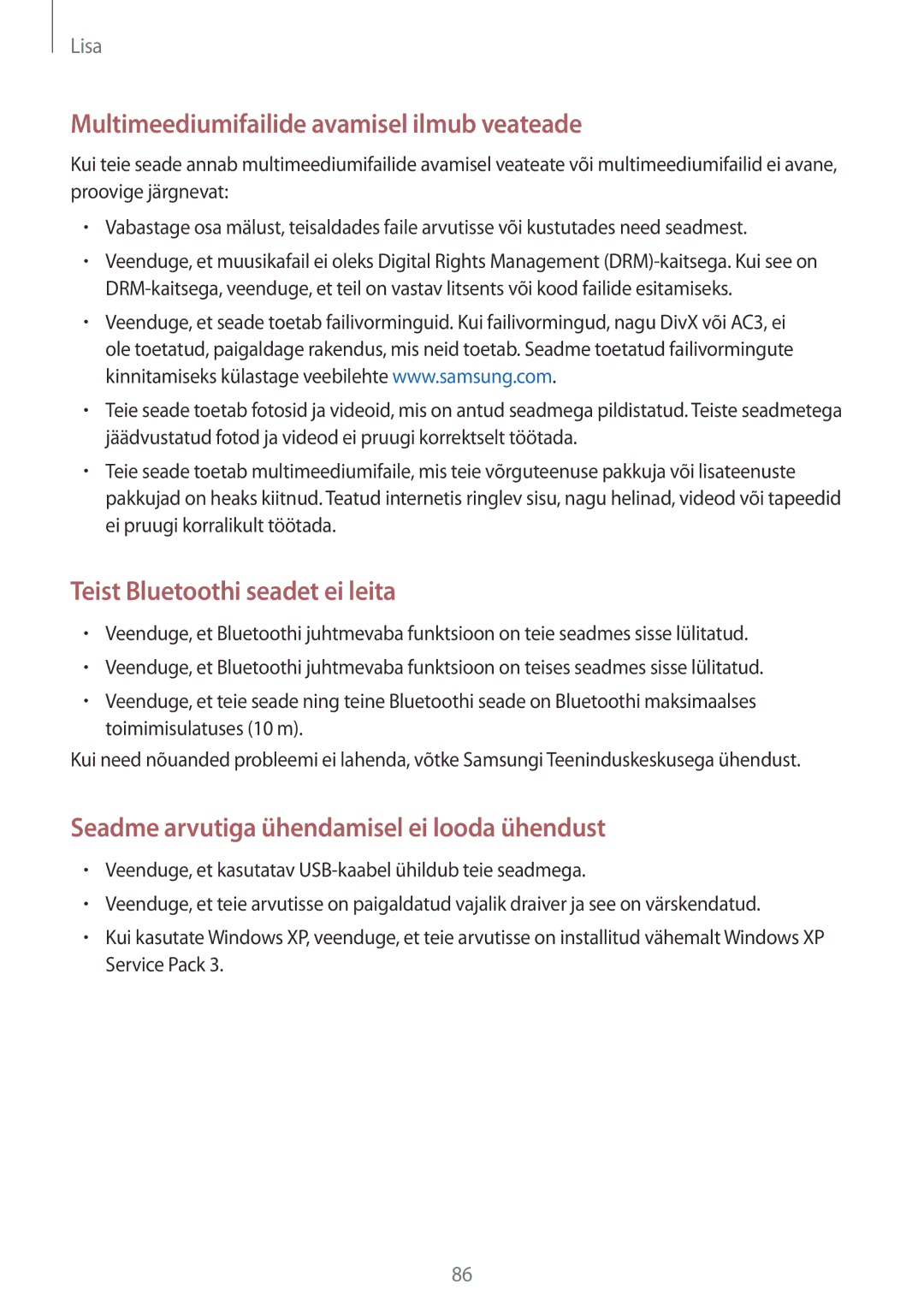 Samsung SM-J320FZDNSEB, SM-J320FZKNSEB manual Multimeediumifailide avamisel ilmub veateade 