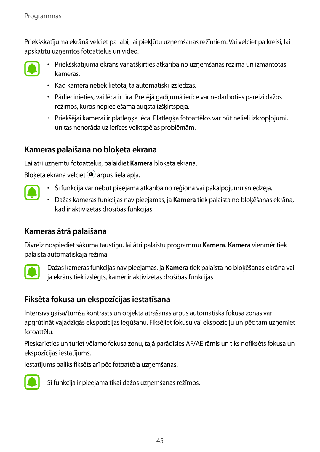 Samsung SM-J320FZKNSEB, SM-J320FZDNSEB manual Kameras palaišana no bloķēta ekrāna, Kameras ātrā palaišana 