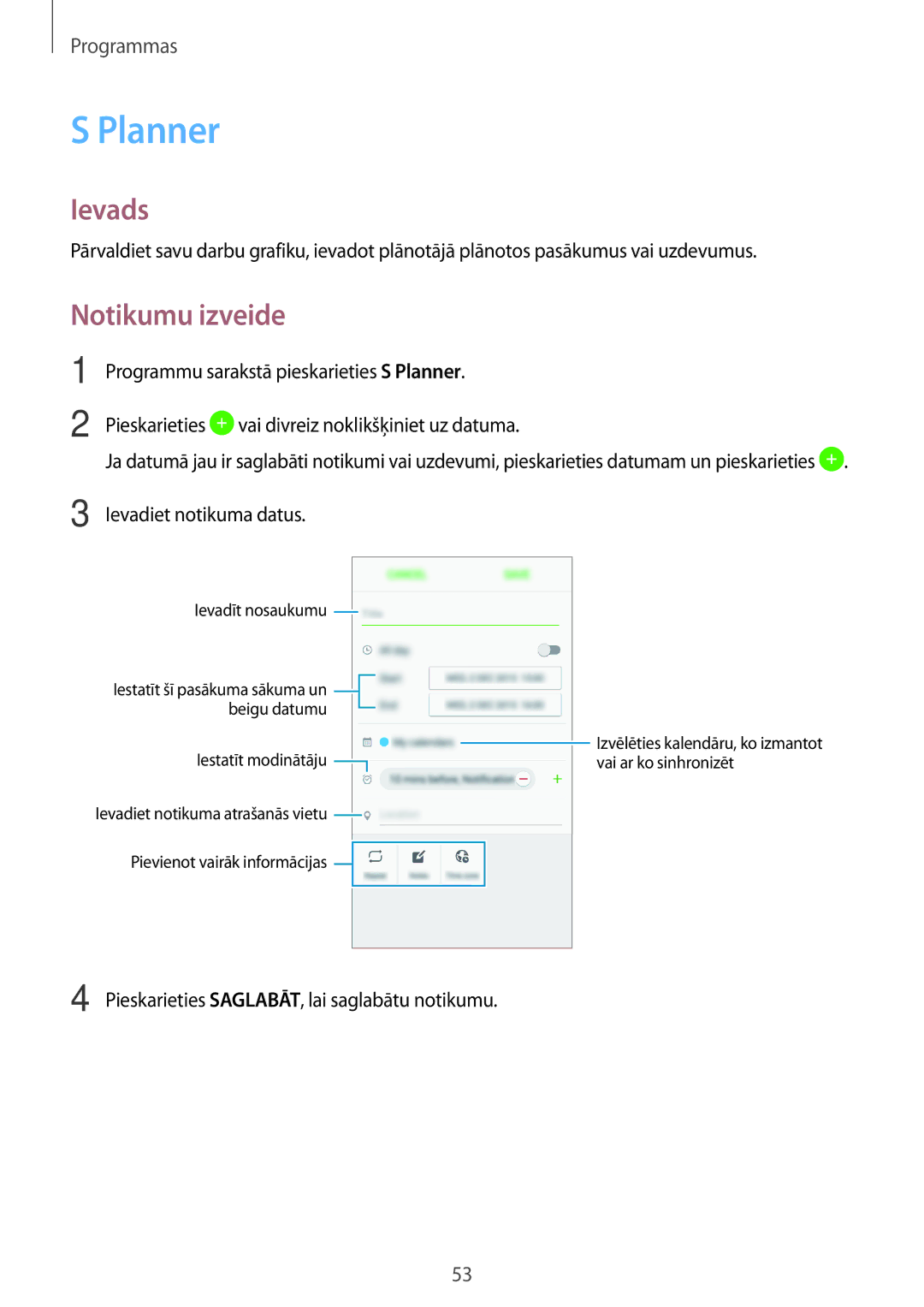 Samsung SM-J320FZKNSEB, SM-J320FZDNSEB manual Planner, Notikumu izveide 