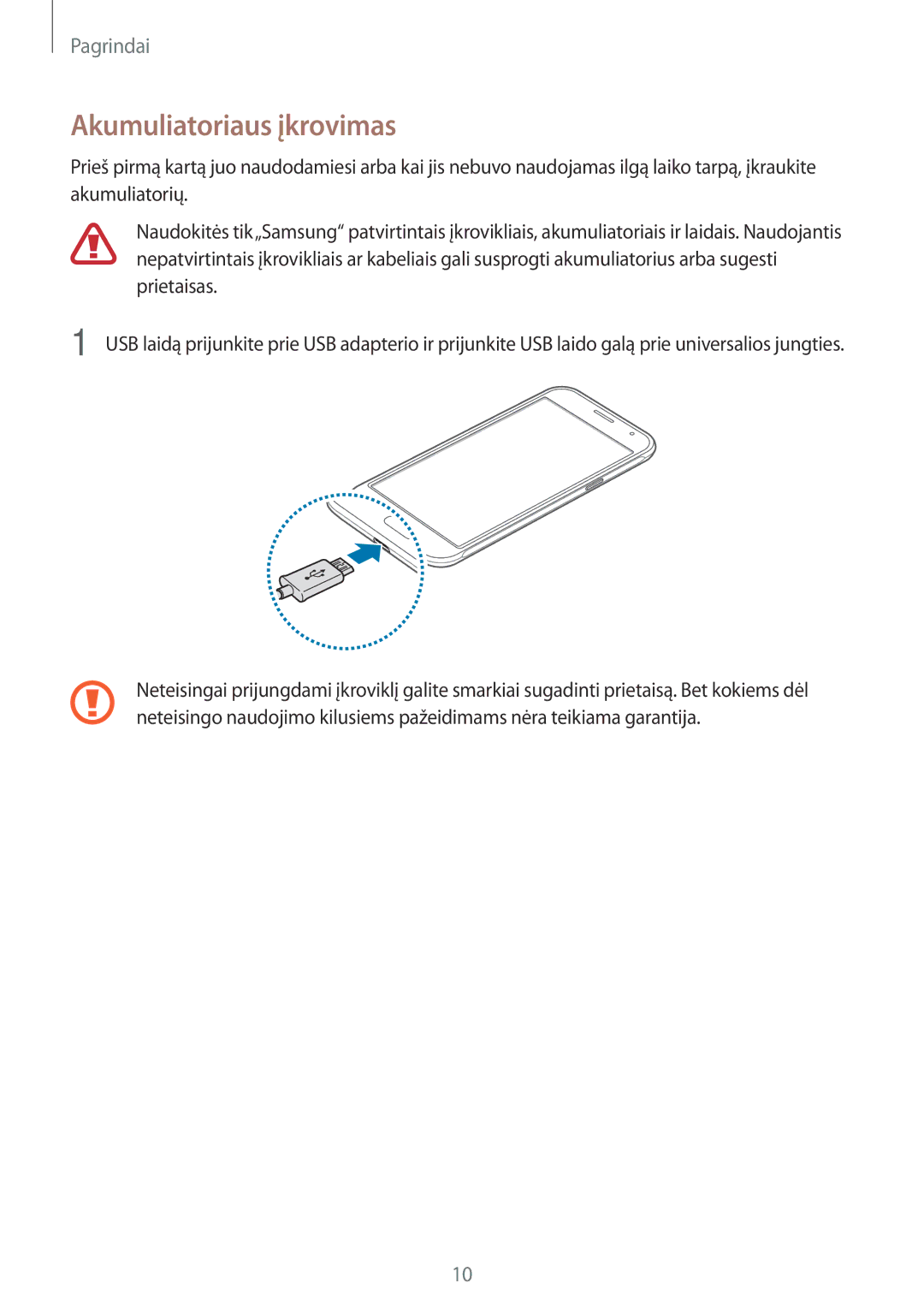 Samsung SM-J320FZDNSEB, SM-J320FZKNSEB manual Akumuliatoriaus įkrovimas 