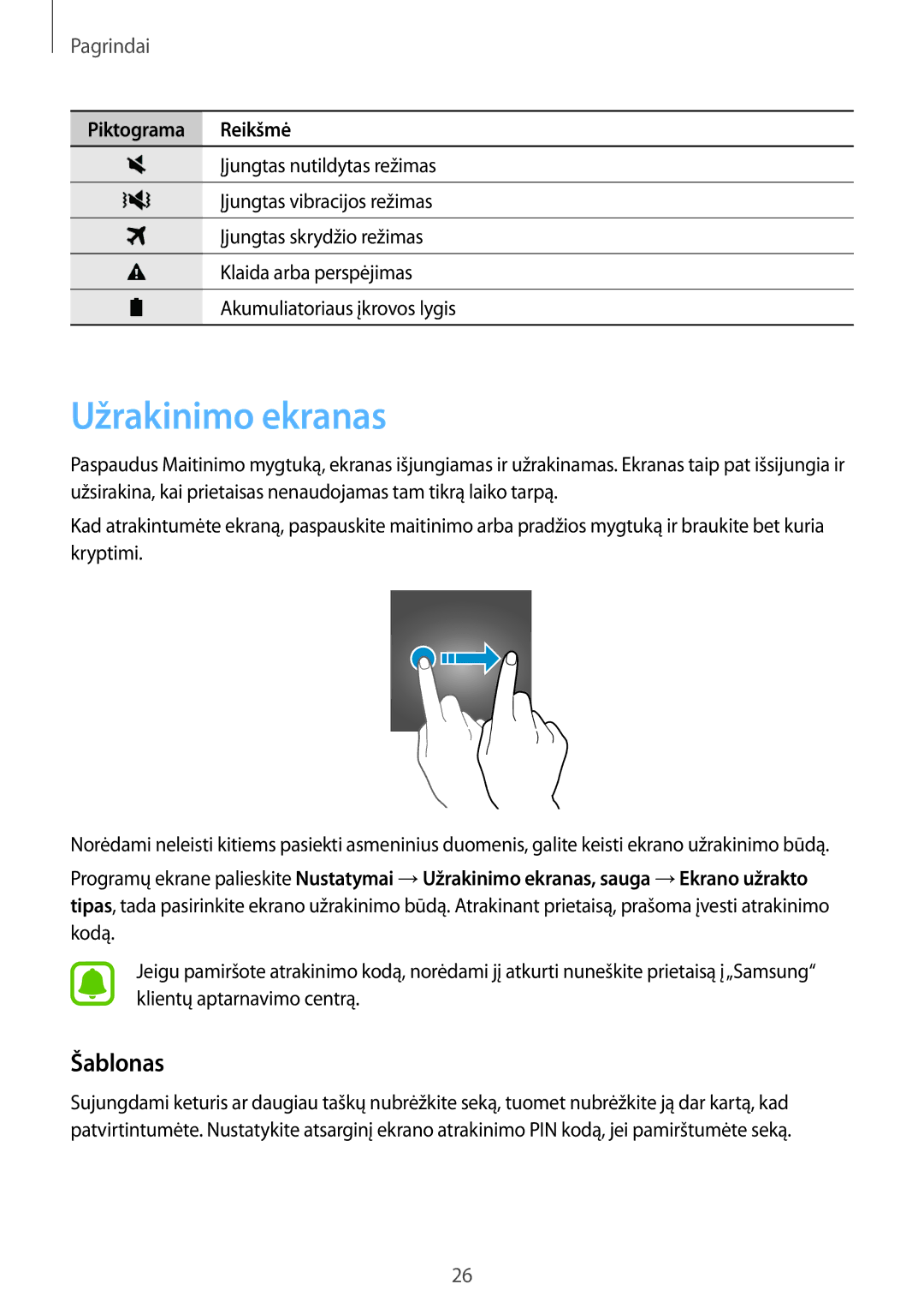 Samsung SM-J320FZDNSEB, SM-J320FZKNSEB manual Užrakinimo ekranas, Šablonas 