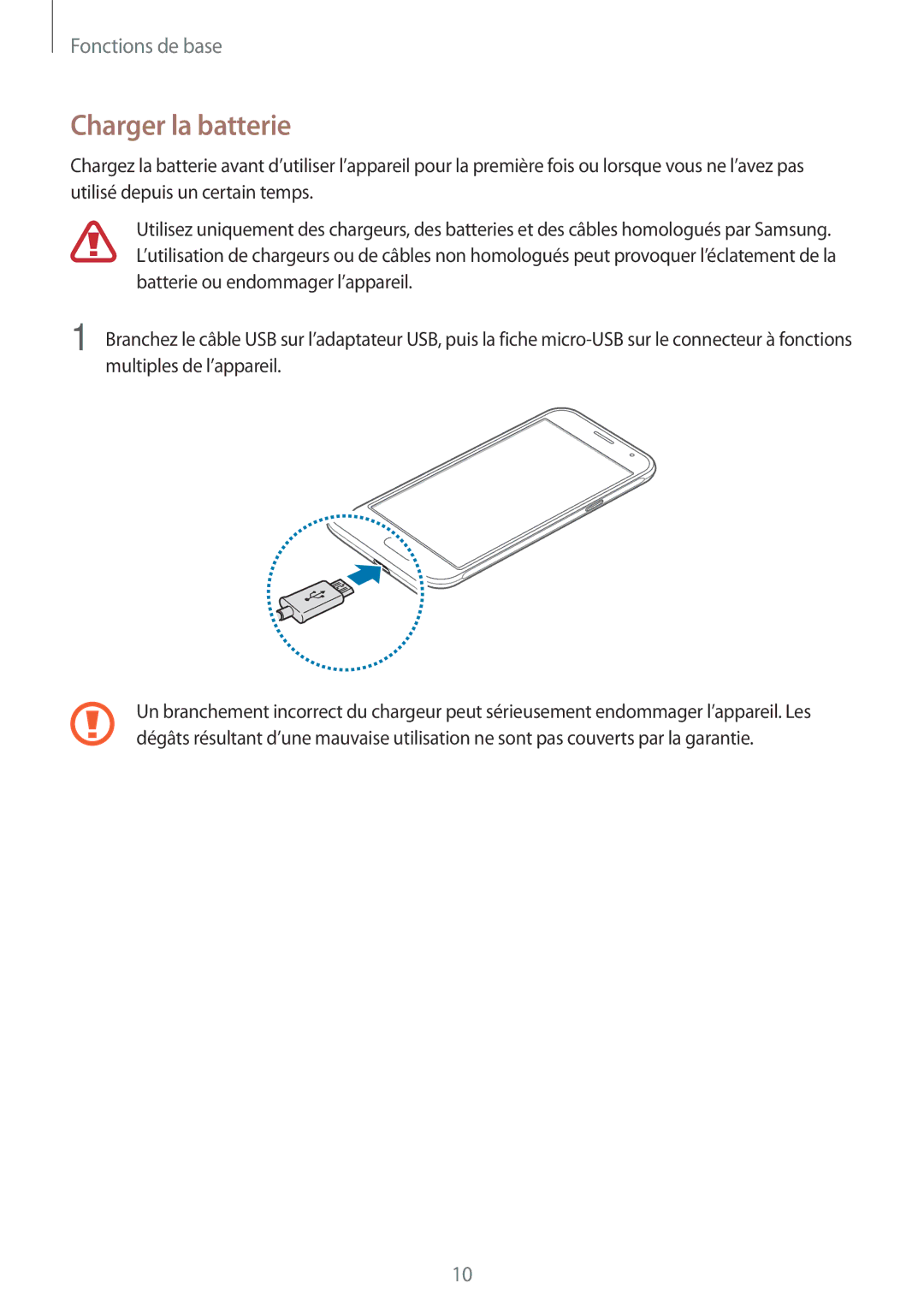 Samsung SM-J320FZWNXEF, SM-J320FZDNXEF, SM-J320FZKNXEF manual Charger la batterie 